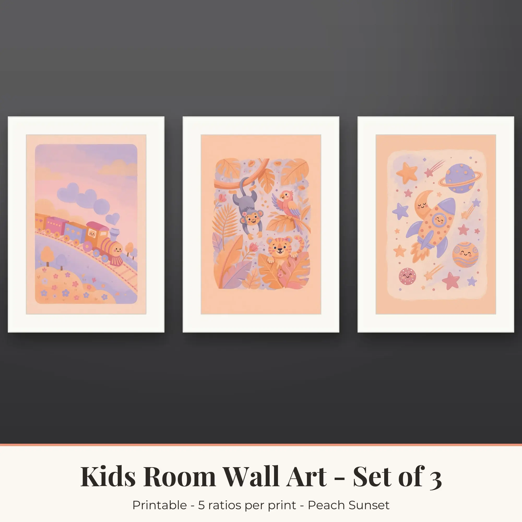 Kids Room Wall Art Set of 3: Outer Space, Peach Sunset preview