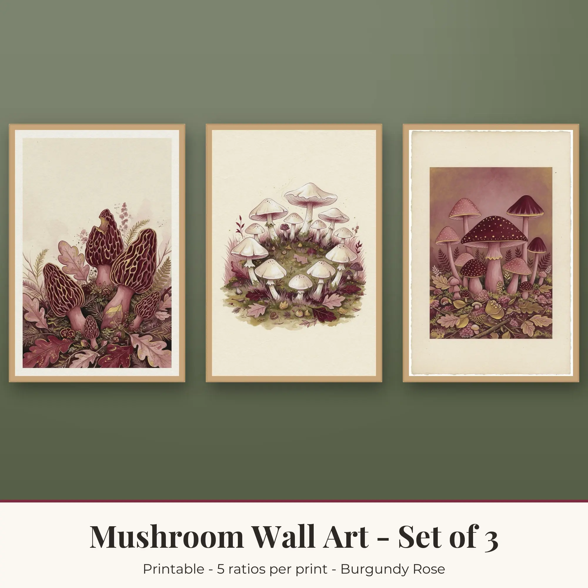 Mushroom Printable Art Set of 3: Morels, Fairy Ring & Toadstool Family preview