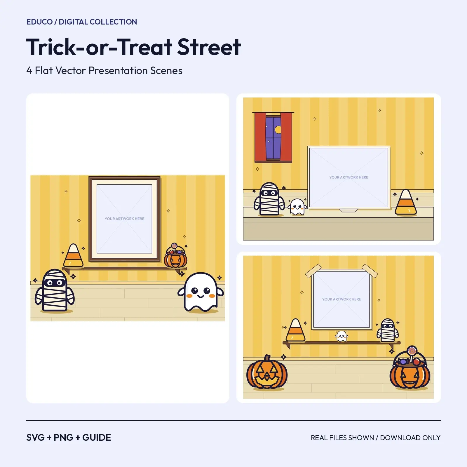 Trick-or-Treat Street – 4 Flat Vector Halloween Presentation Scenes preview