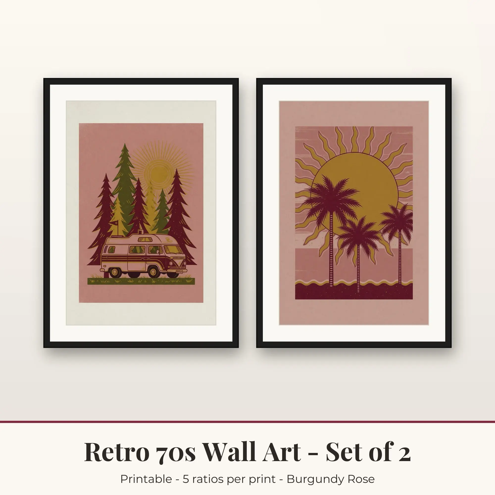 Retro 70s Printable Art Set of 2: Vintage Camper and Retro Palms preview