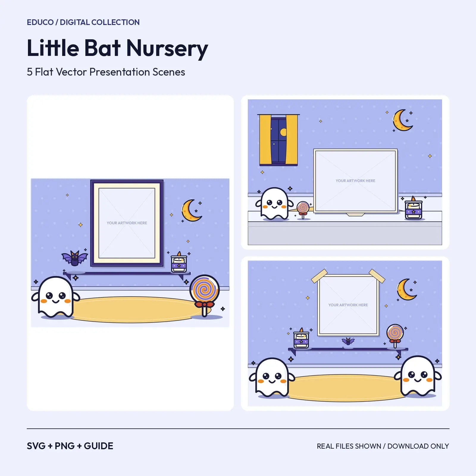 Little Bat Nursery – 5 Flat Vector Halloween Presentation Scenes preview