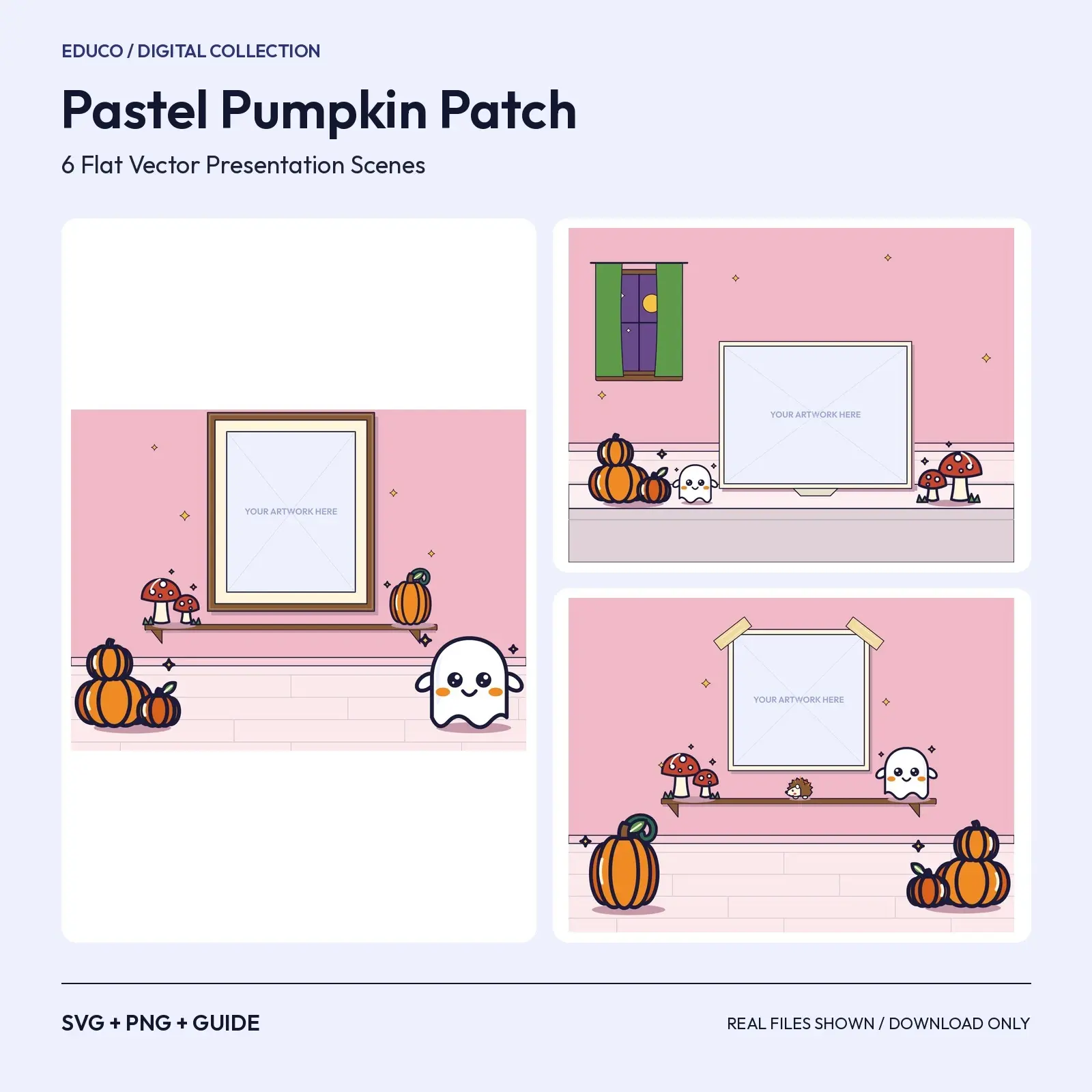 Pastel Pumpkin Patch – 6 Flat Vector Halloween Presentation Scenes preview