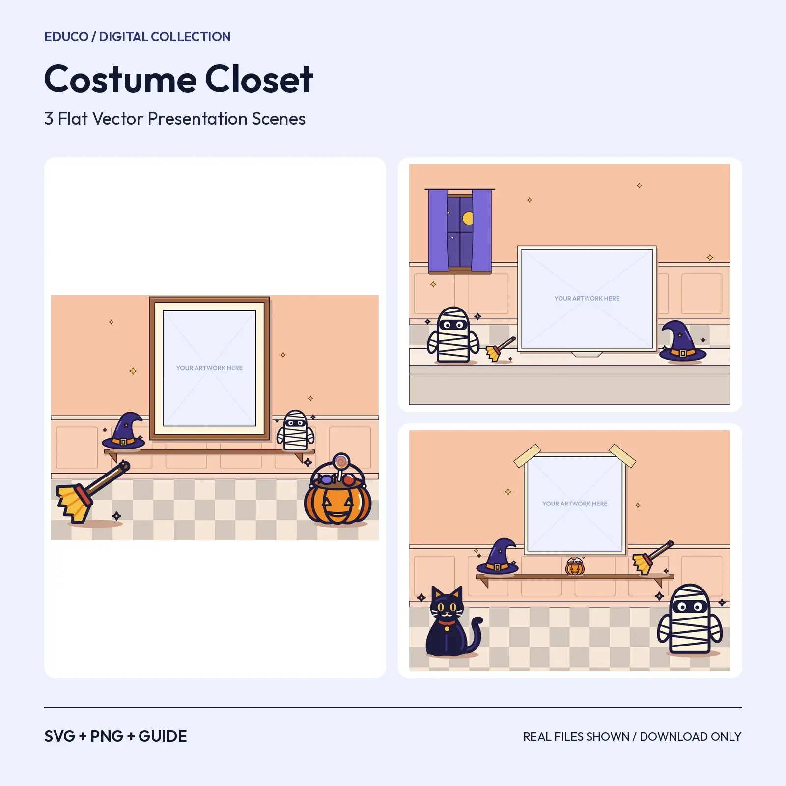 Costume Closet – 3 Flat Vector Halloween Presentation Scenes preview