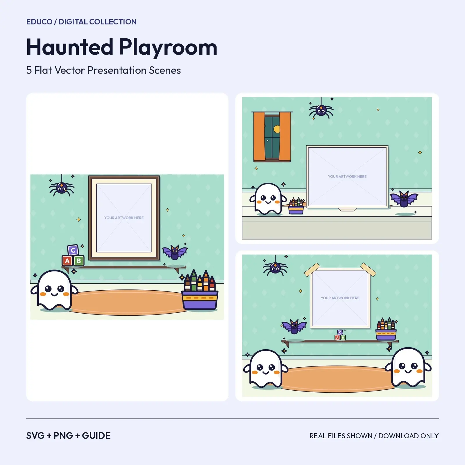 Haunted Playroom – 5 Flat Vector Halloween Presentation Scenes preview