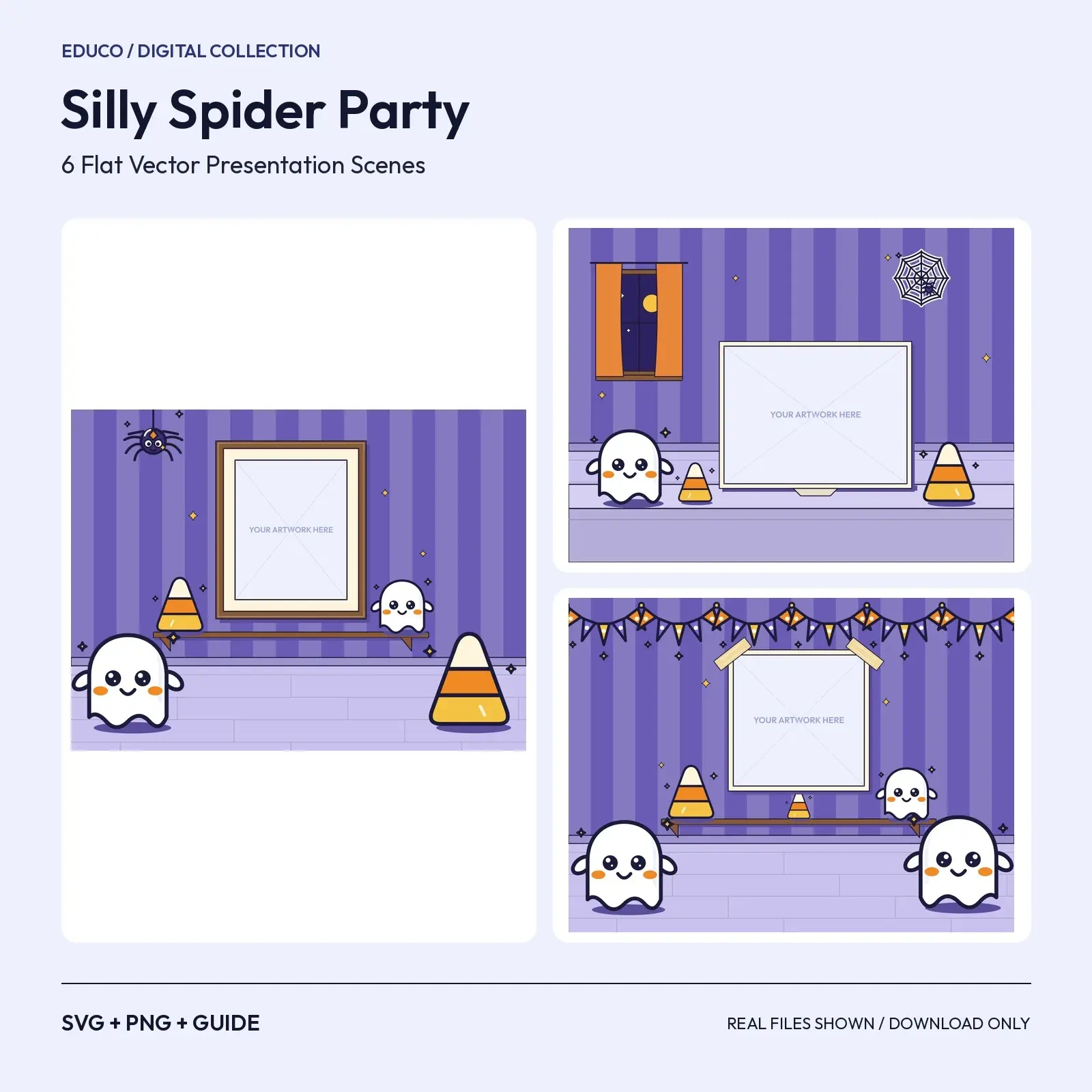 Silly Spider Party – 6 Flat Vector Halloween Presentation Scenes preview