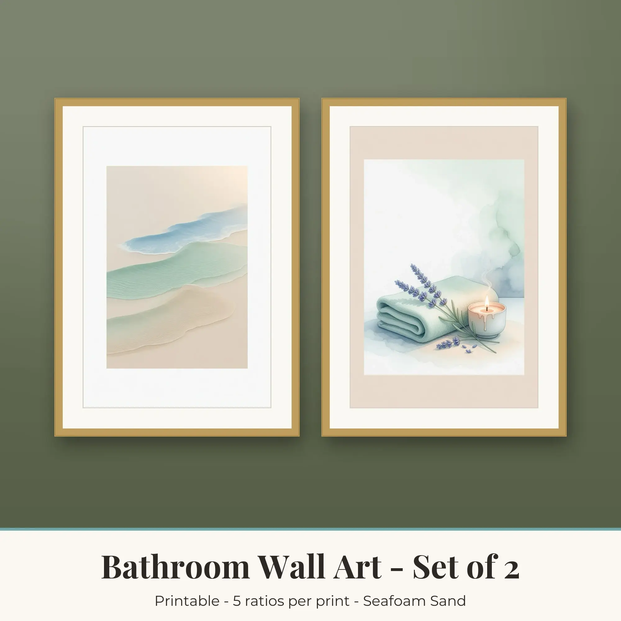 Bathroom Printable Art Set of 2: Waves and Candle Glow preview