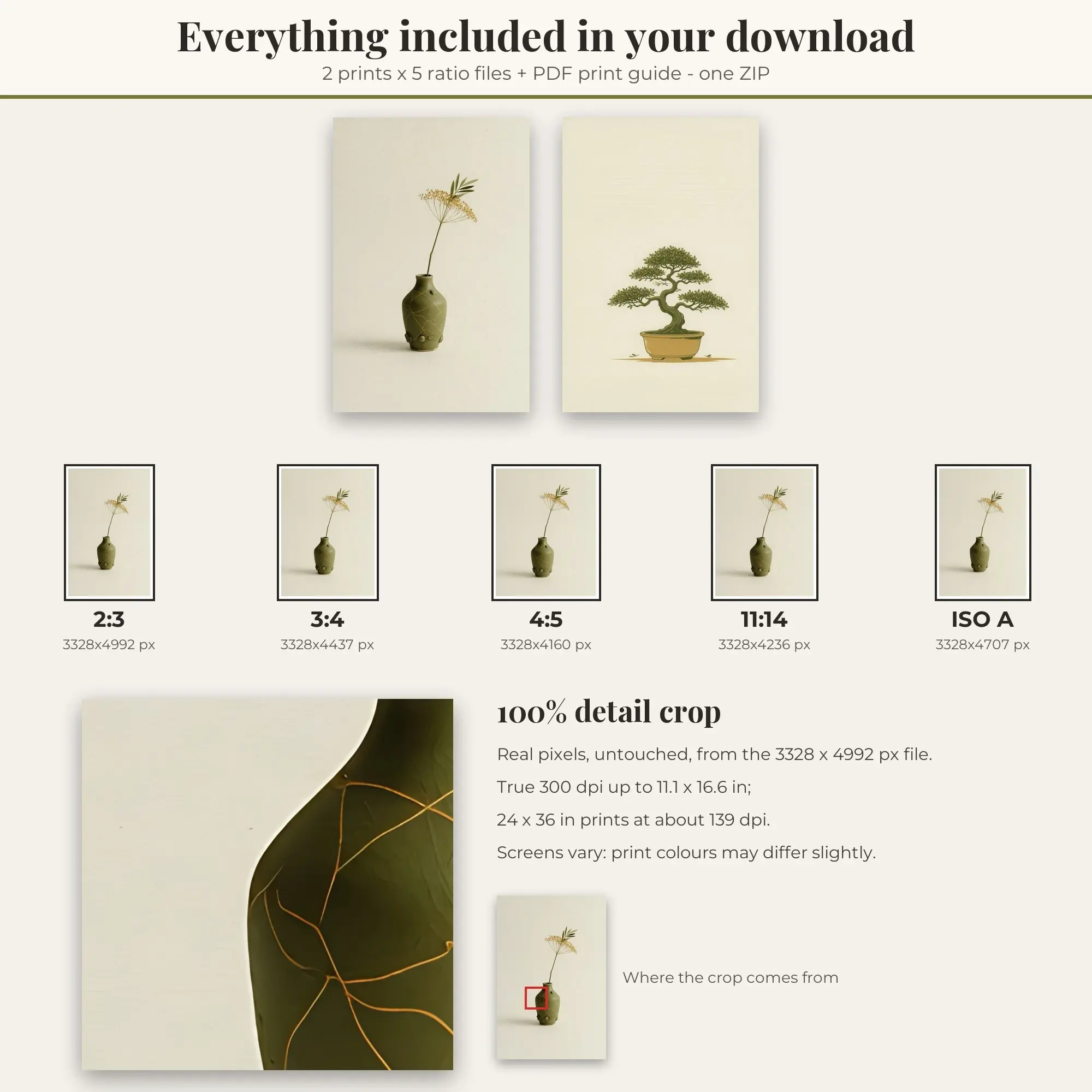 Ceramic Vase and Bonsai Wall Art Set of 2 | Japandi Digital Prints, preview 2 of 2
