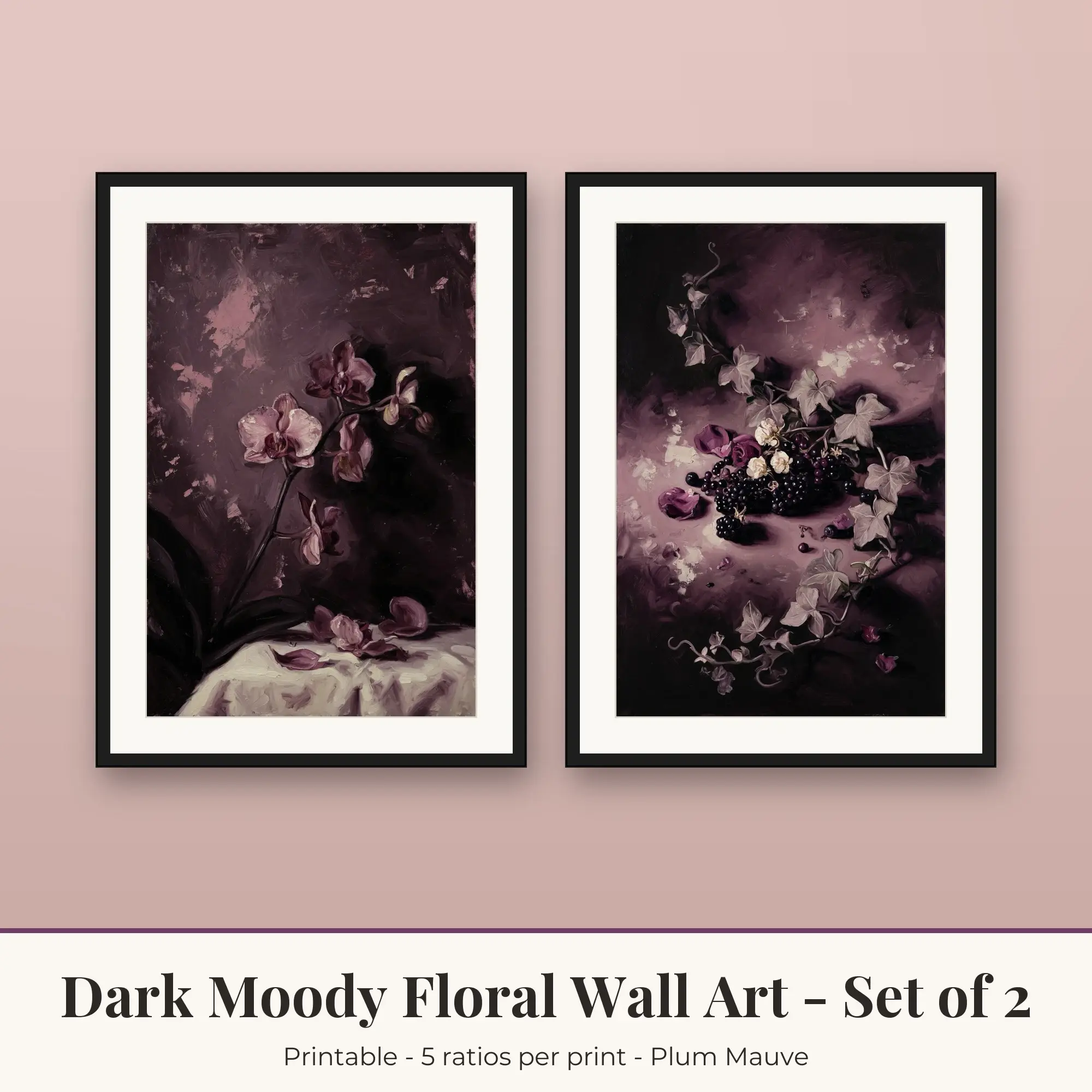 Orchid Shadow Dark Moody Floral Set of 2 - Plum Mauve preview