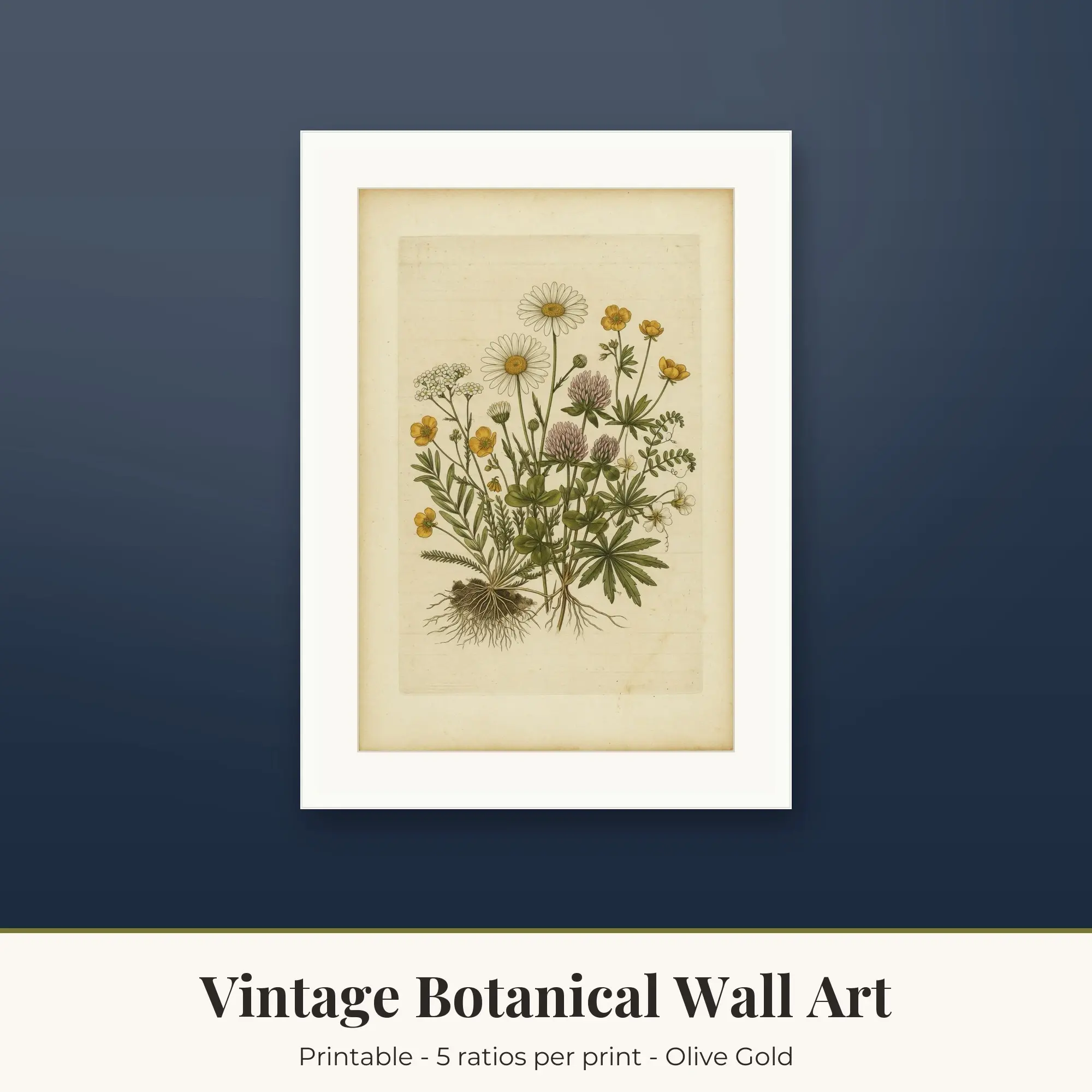 Vintage Botanical Wall Art Print, Wildflowers, Printable preview