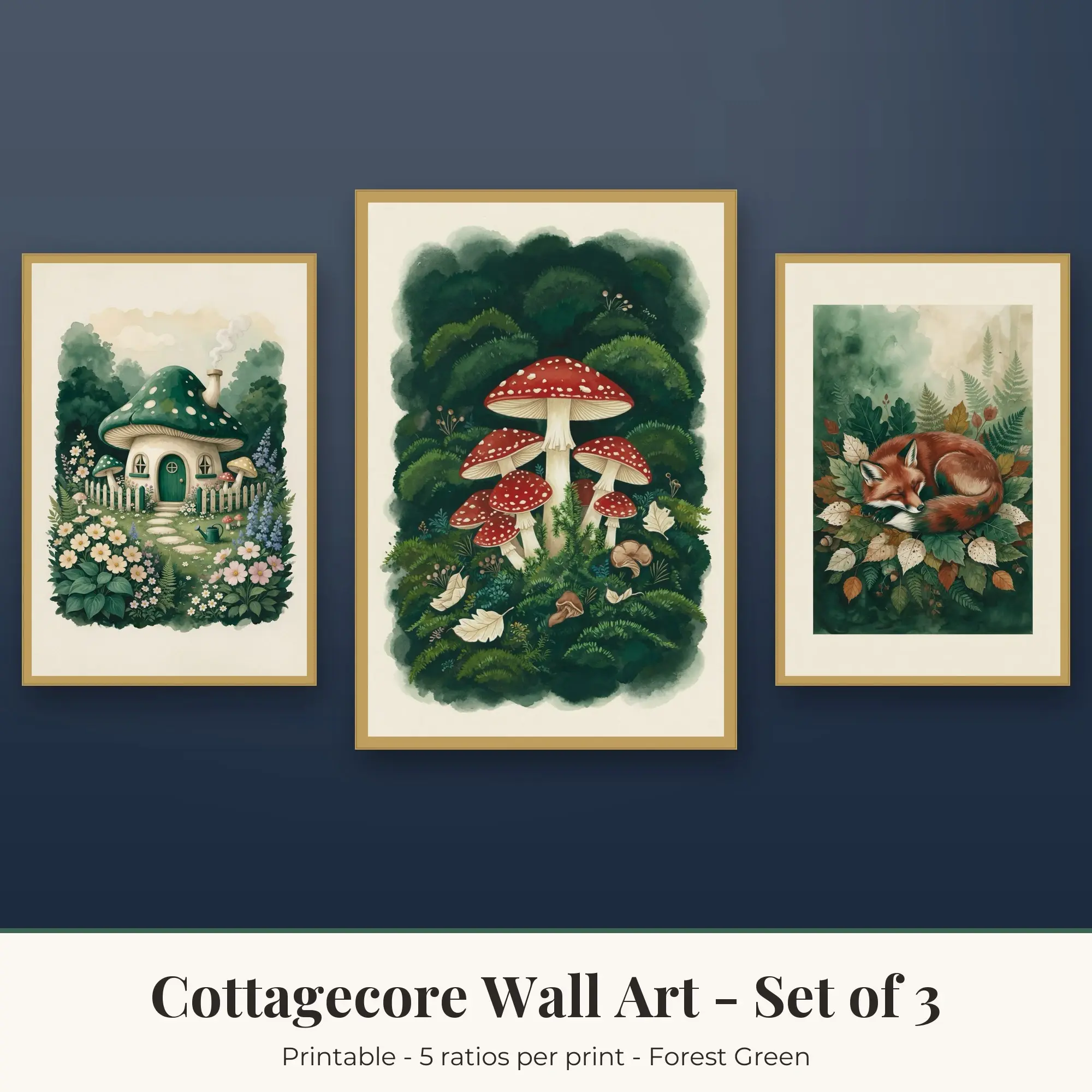 Cottagecore Set of 3: Sleeping Fox, Forest Green preview