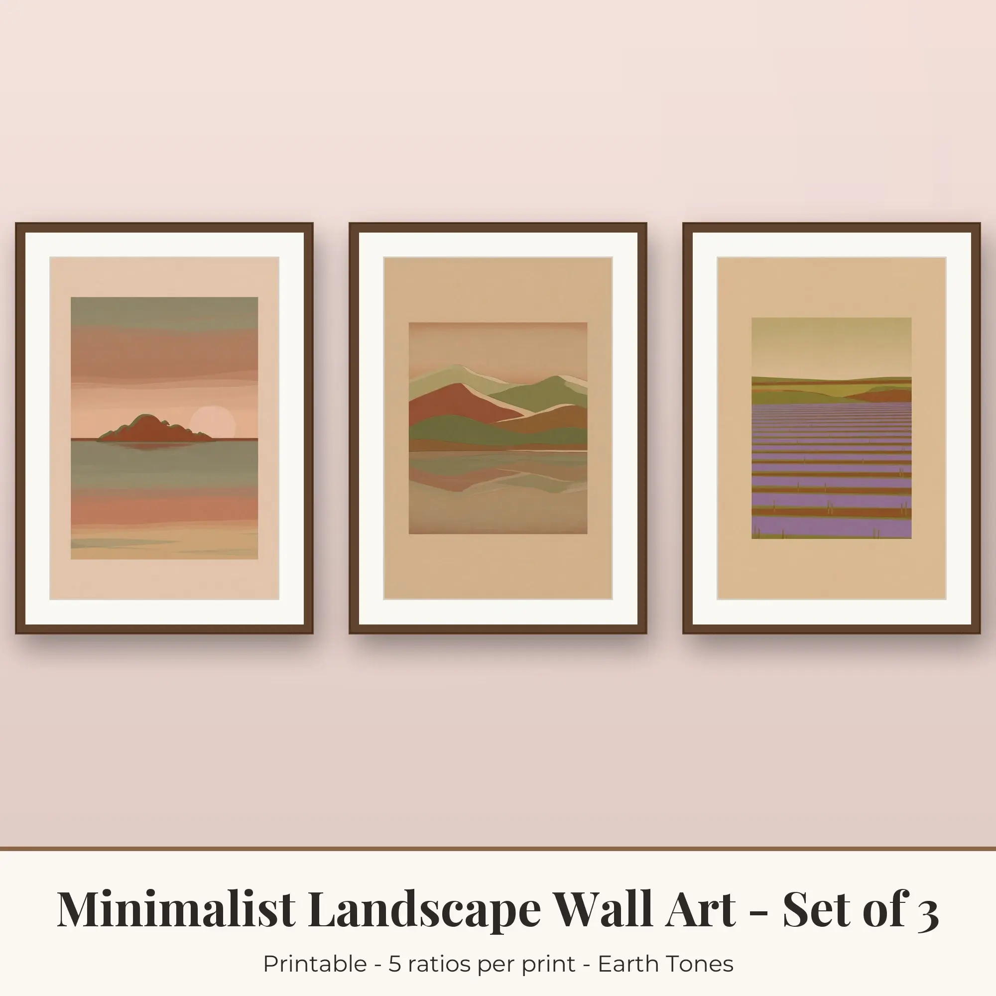 Minimalist Landscape Set of 3: Lavender Fields, Earth Tones preview