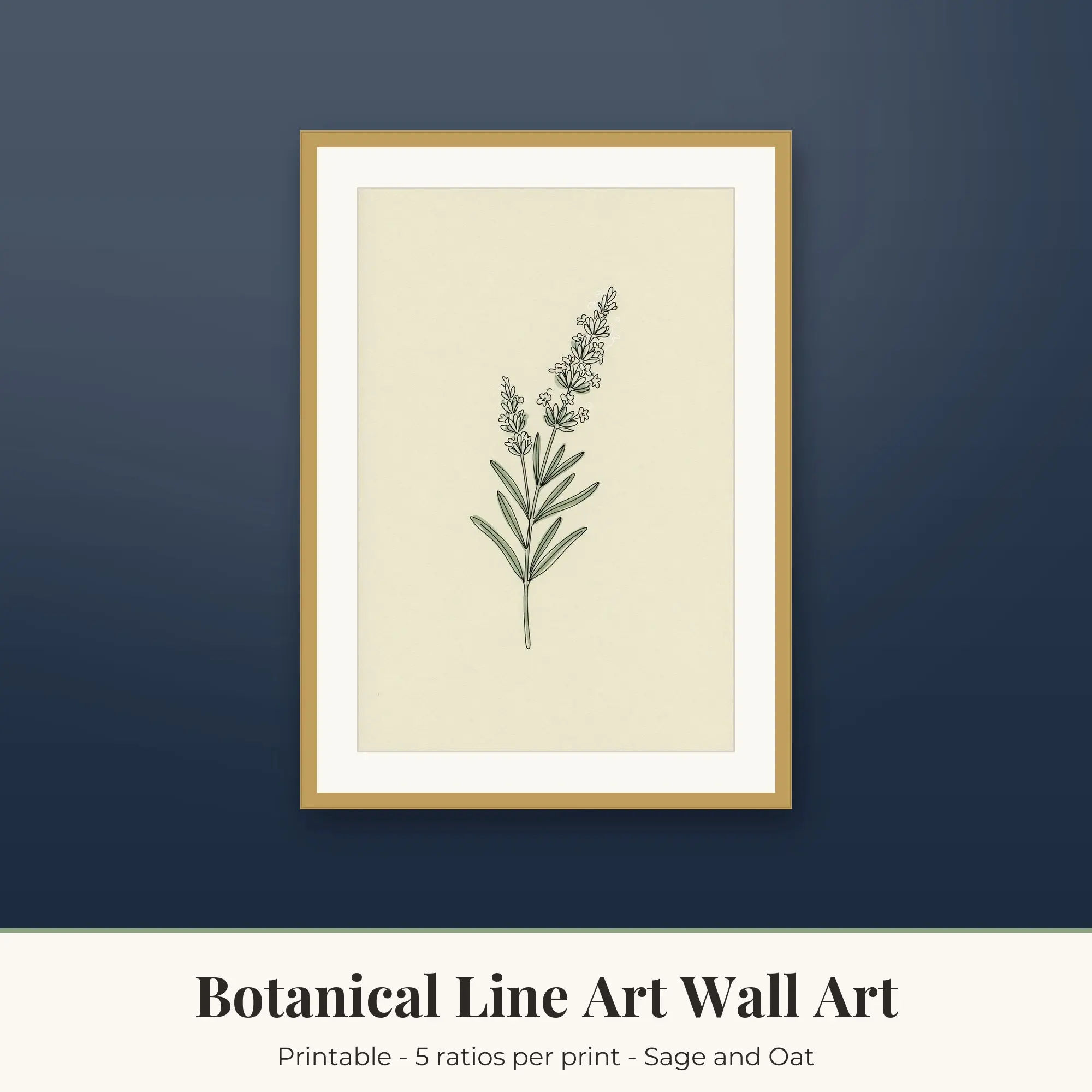 Botanical Line Art Wall Art Print, Sage and Oat Lavender Sprig preview