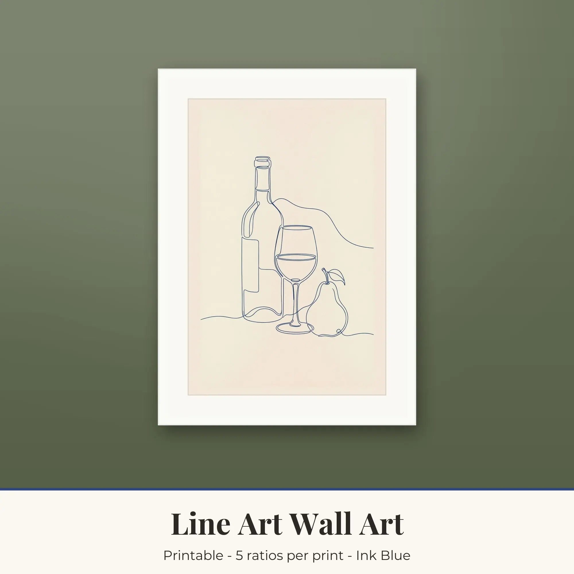 Line Art Wall Art Print - Wine and Fruit - Ink Blue preview