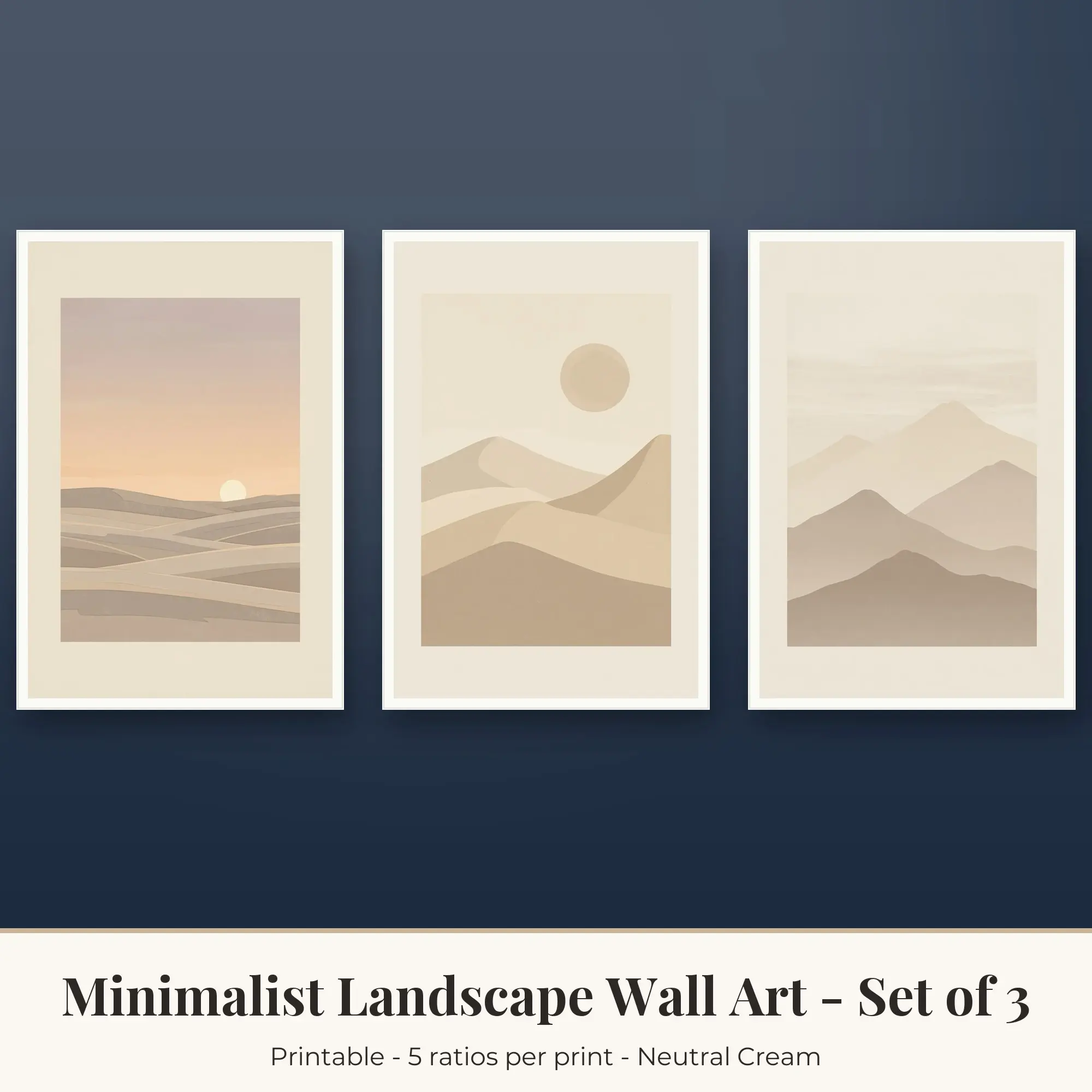 Minimalist Landscape Wall Art Set of 3: Mountain Layers, Neutral Cream preview