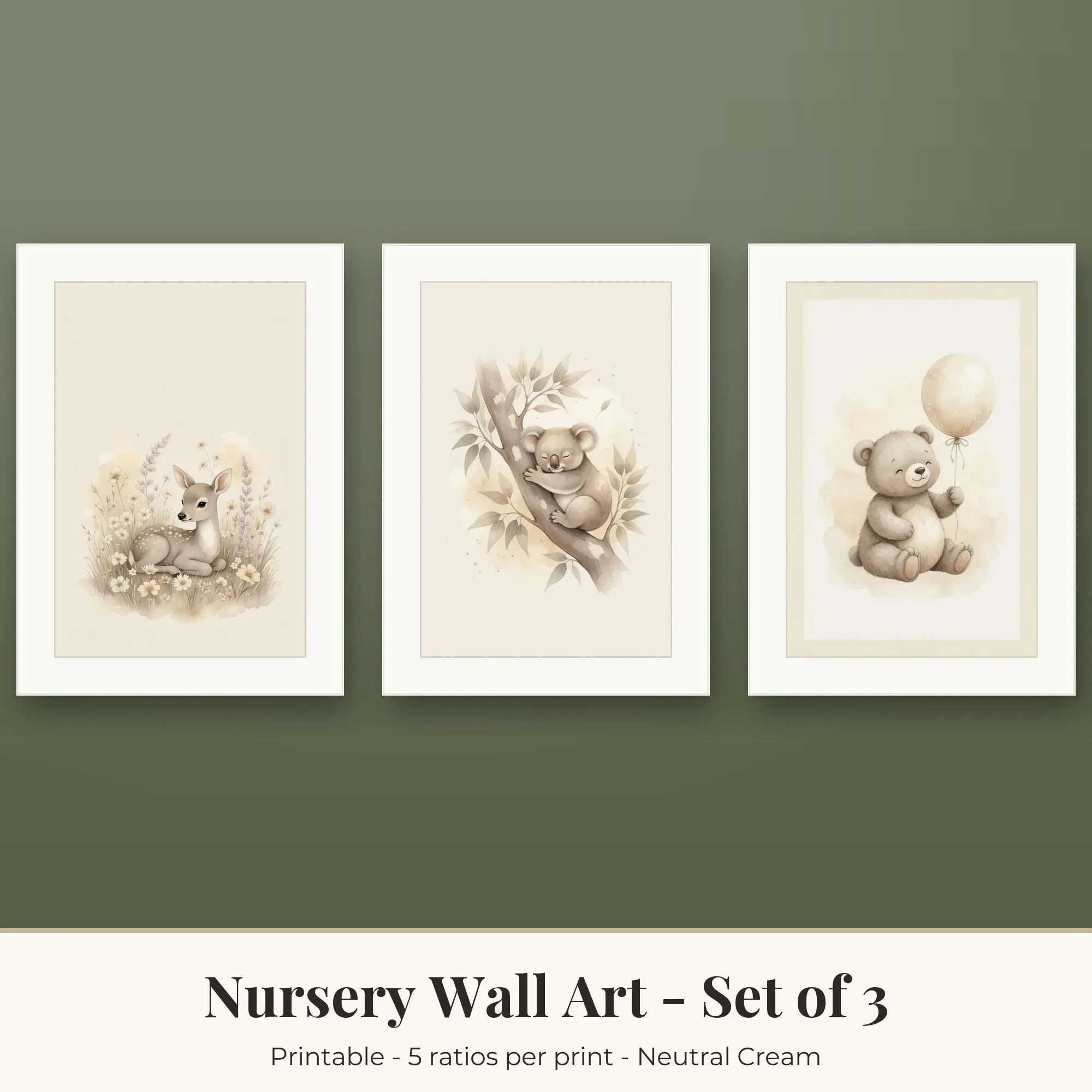 Nursery Printable Art Set of 3: Little Deer, Koala & Baby Bear preview