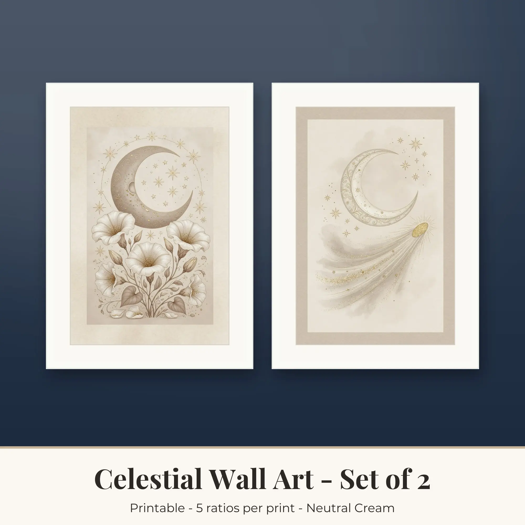 Celestial Wall Art Set of 2, Night Garden and Comet, Printable preview