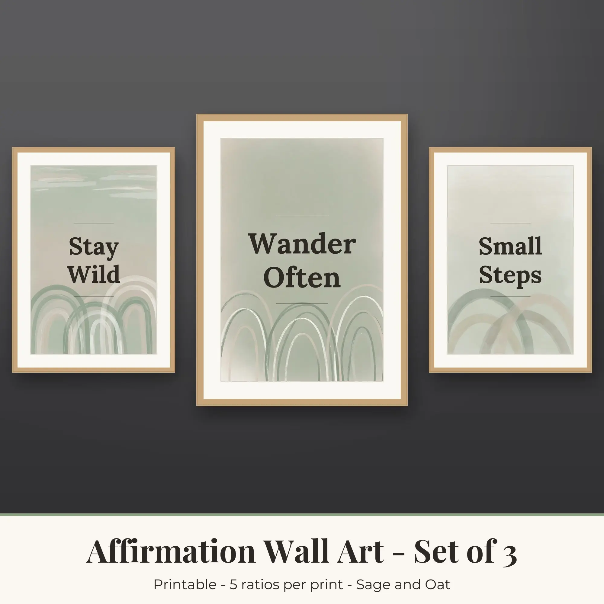 Affirmation Wall Art Set of 3, Sage and Oat Stay Wild & Wander Often preview