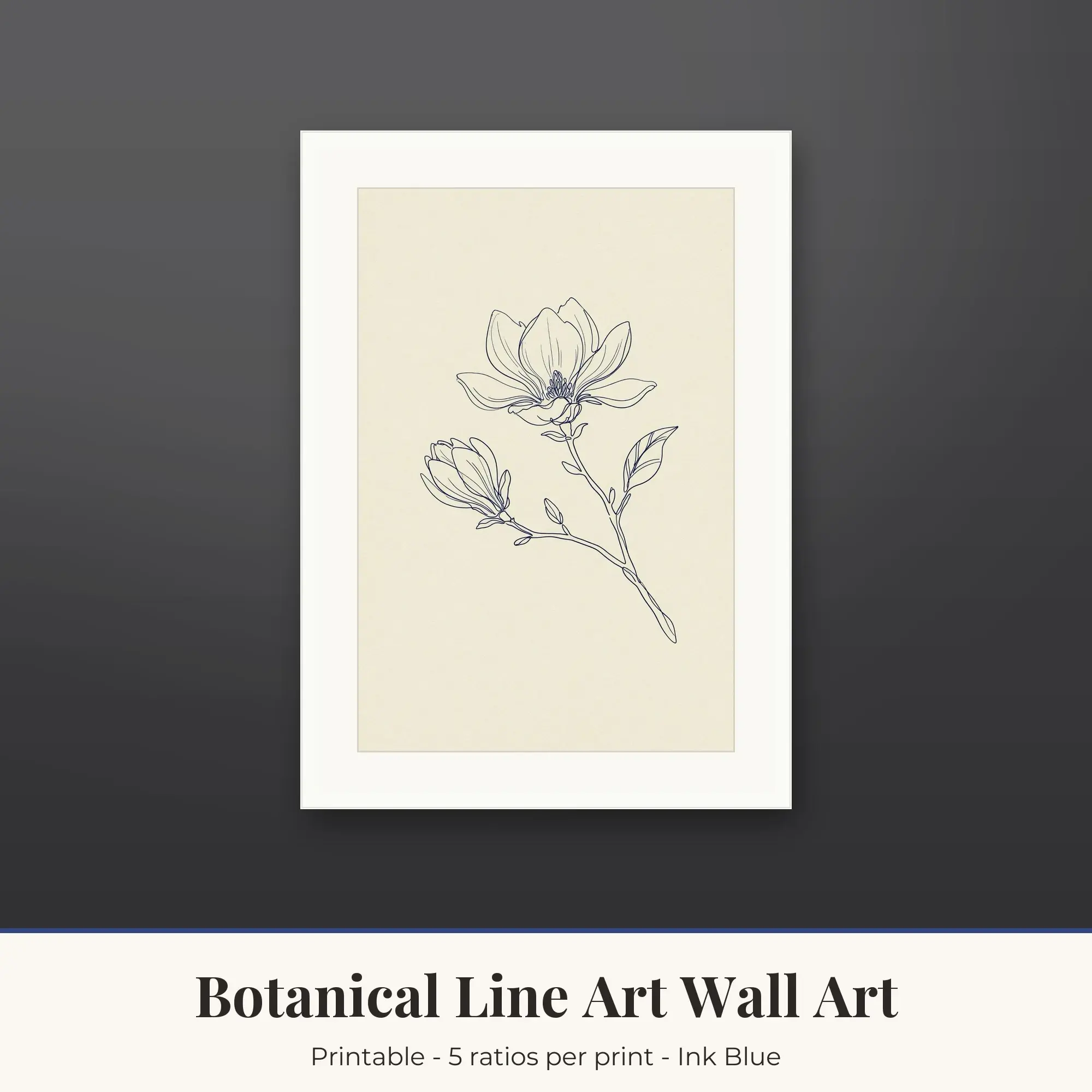 Botanical Line Art Wall Art Print, Ink Blue Magnolia preview
