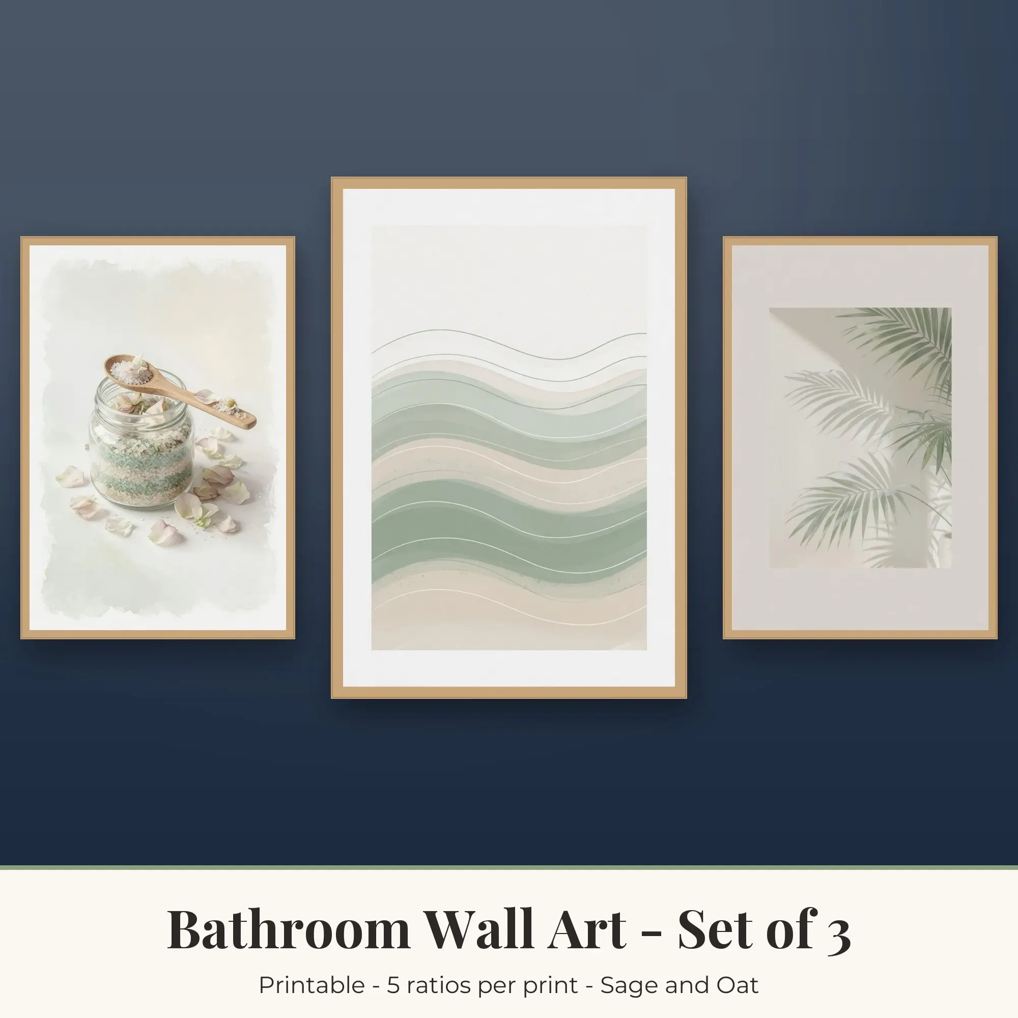 Bathroom Printable Art Set of 3: Bath Salts, Waves & Palm Shadow preview