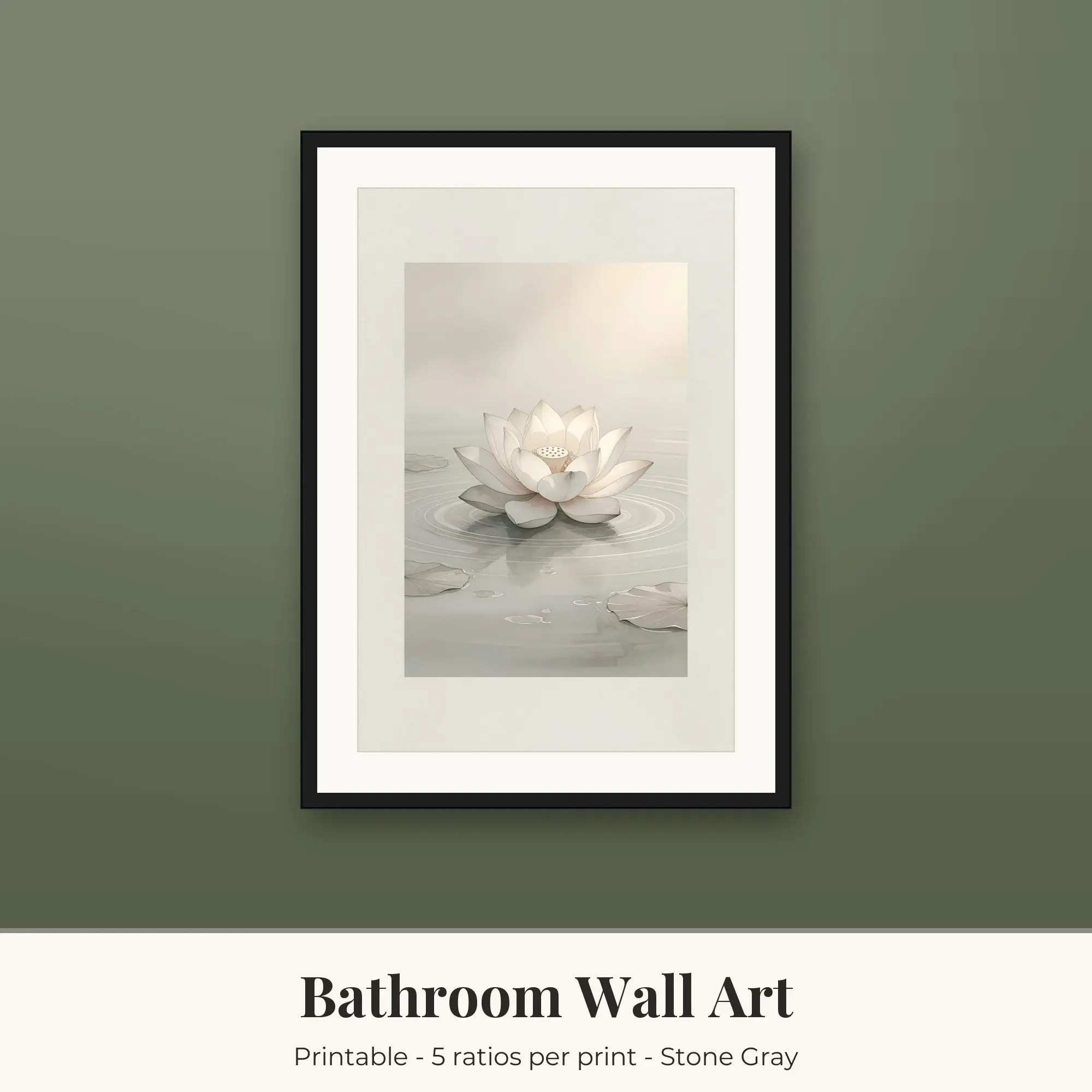 Bathroom Wall Art Print - Lotus Flower - Stone Gray preview