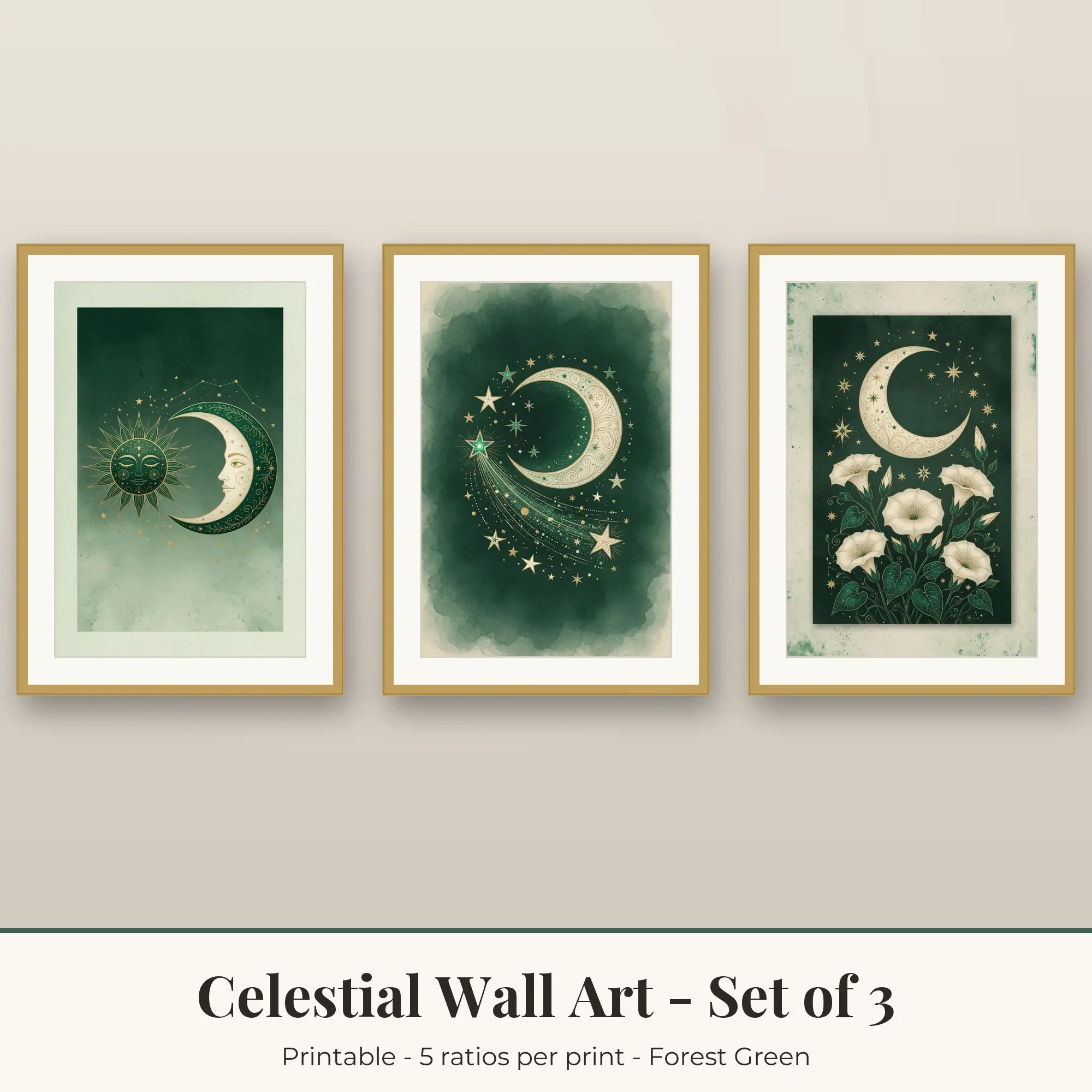 Celestial Printable Art Set of 3: Sun and Moon, Comet & Night Garden preview