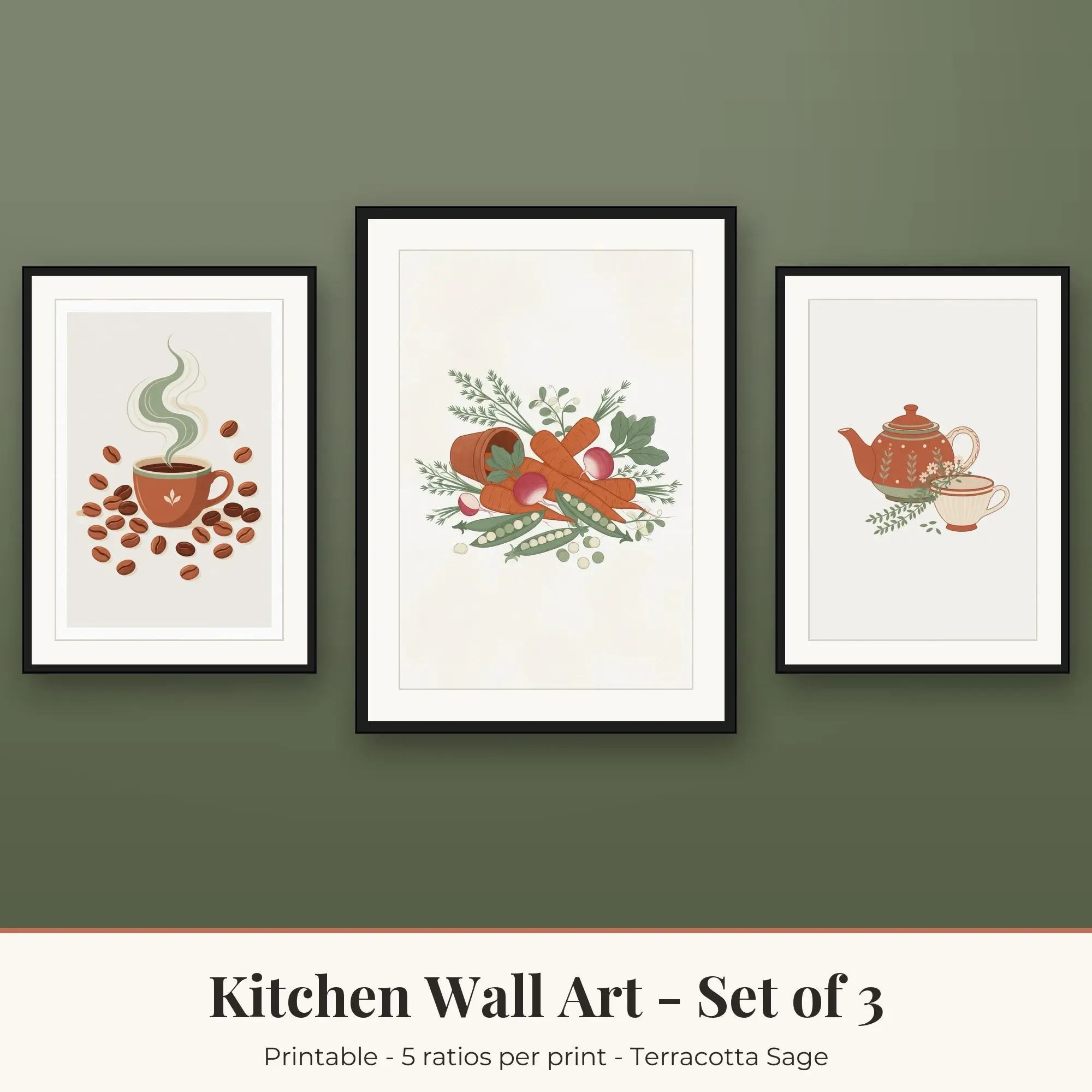 Kitchen Wall Art Set of 3: Tea Time, Terracotta Sage preview