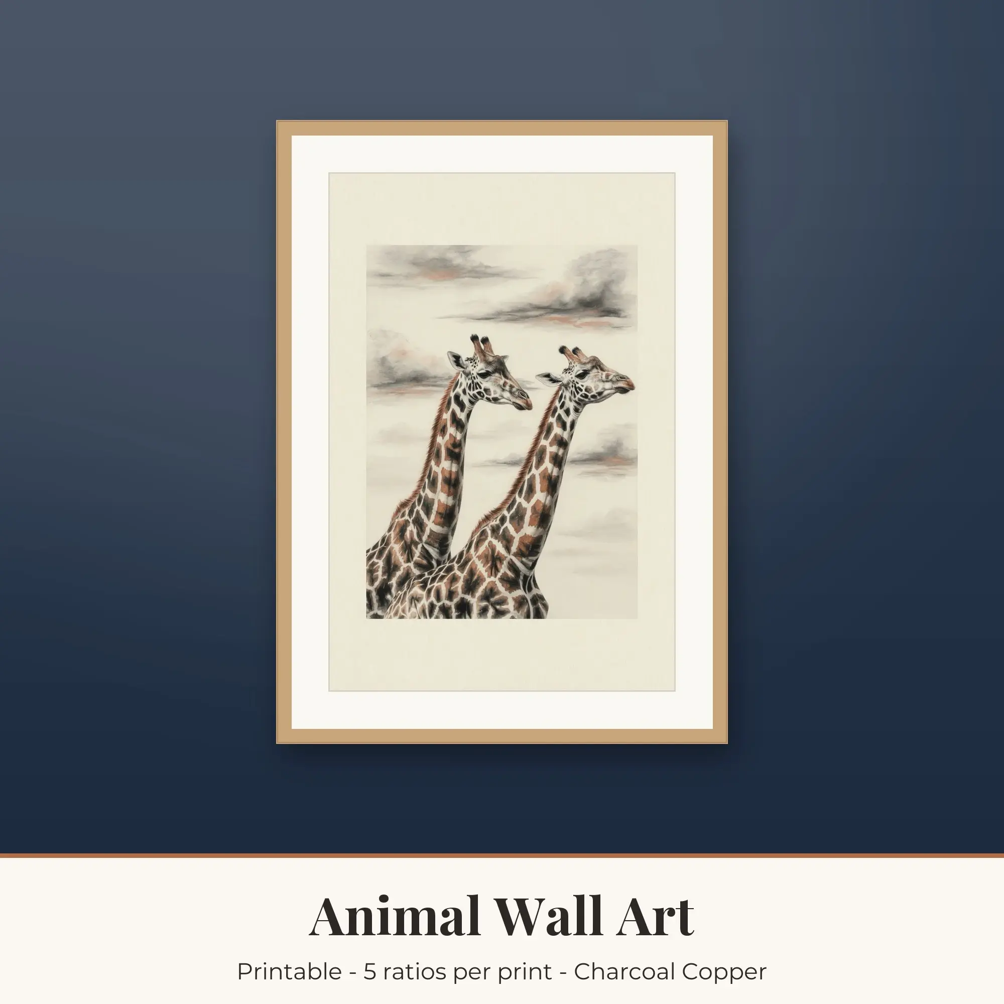 Animal Wall Art Print - Giraffe - Charcoal Copper preview