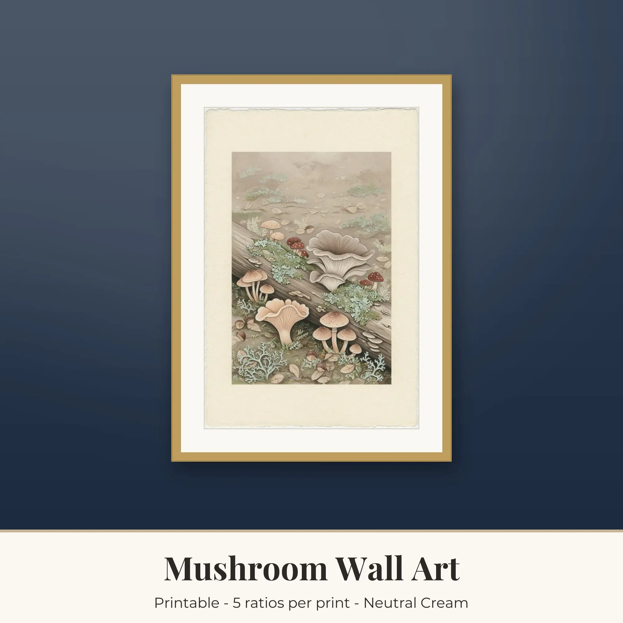 Mushroom Wall Art Print, Lichen Log, Printable preview