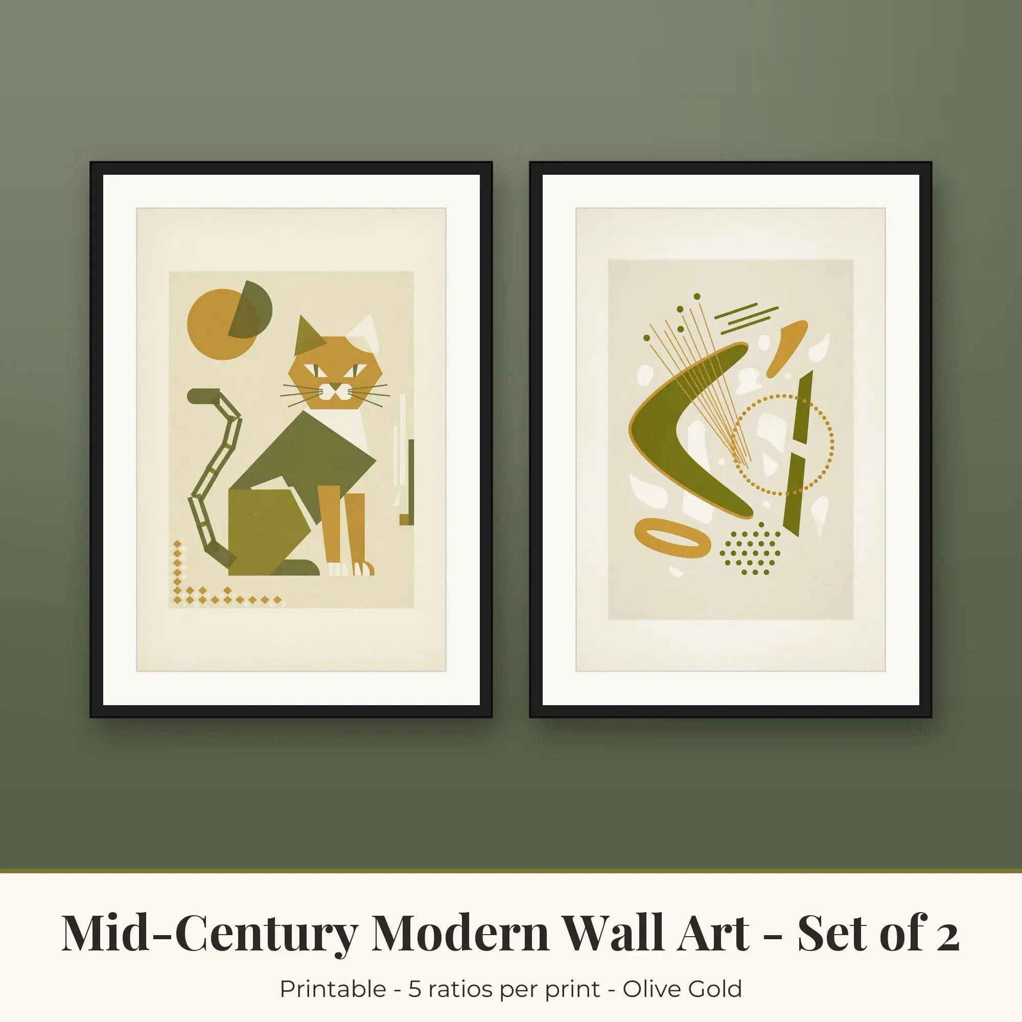 Mid-Century Modern Printable Art Set of 2: Cat Shapes and Line and Dot preview