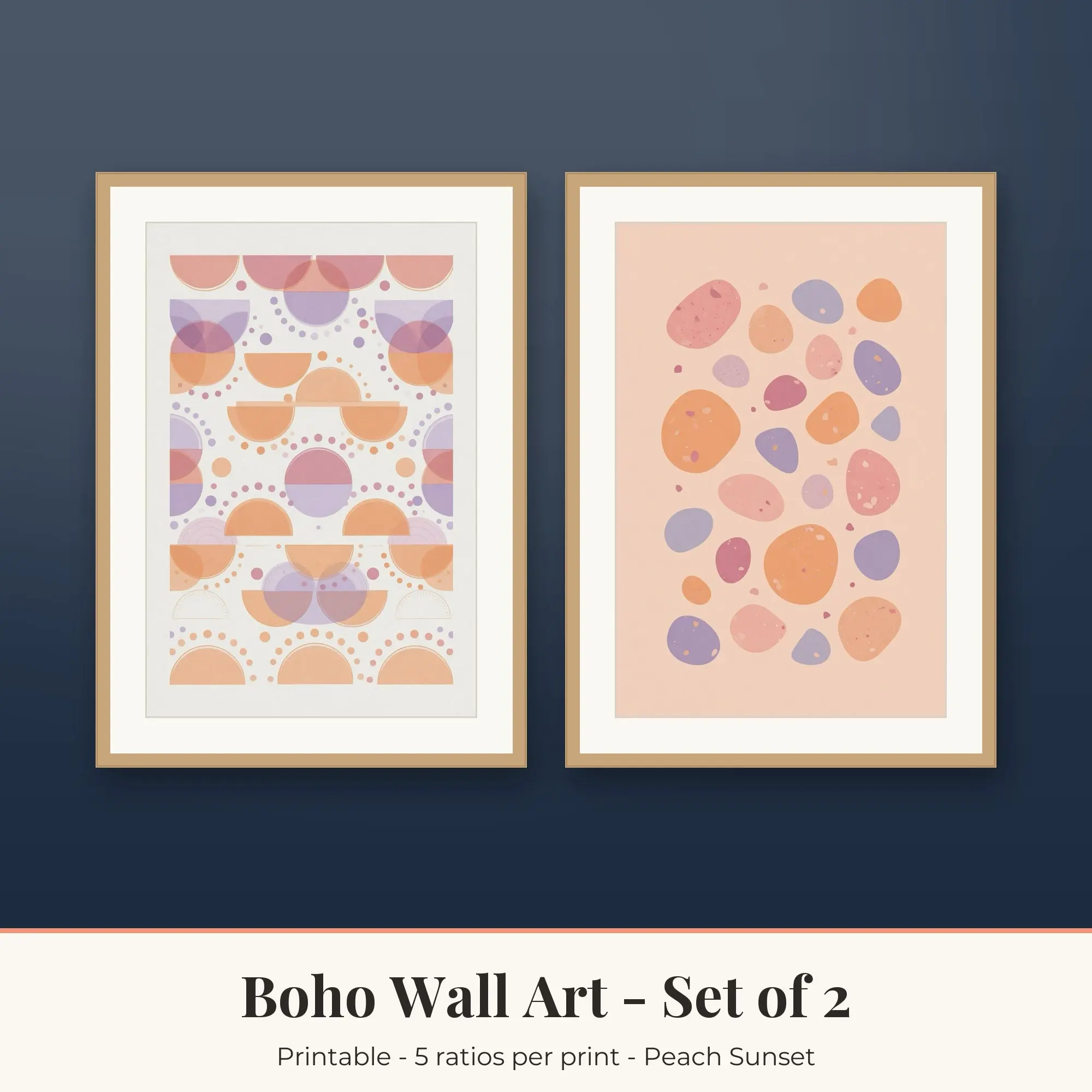 Boho Wall Art Set of 2, Half Circles and Terrazzo Shapes, Printable preview