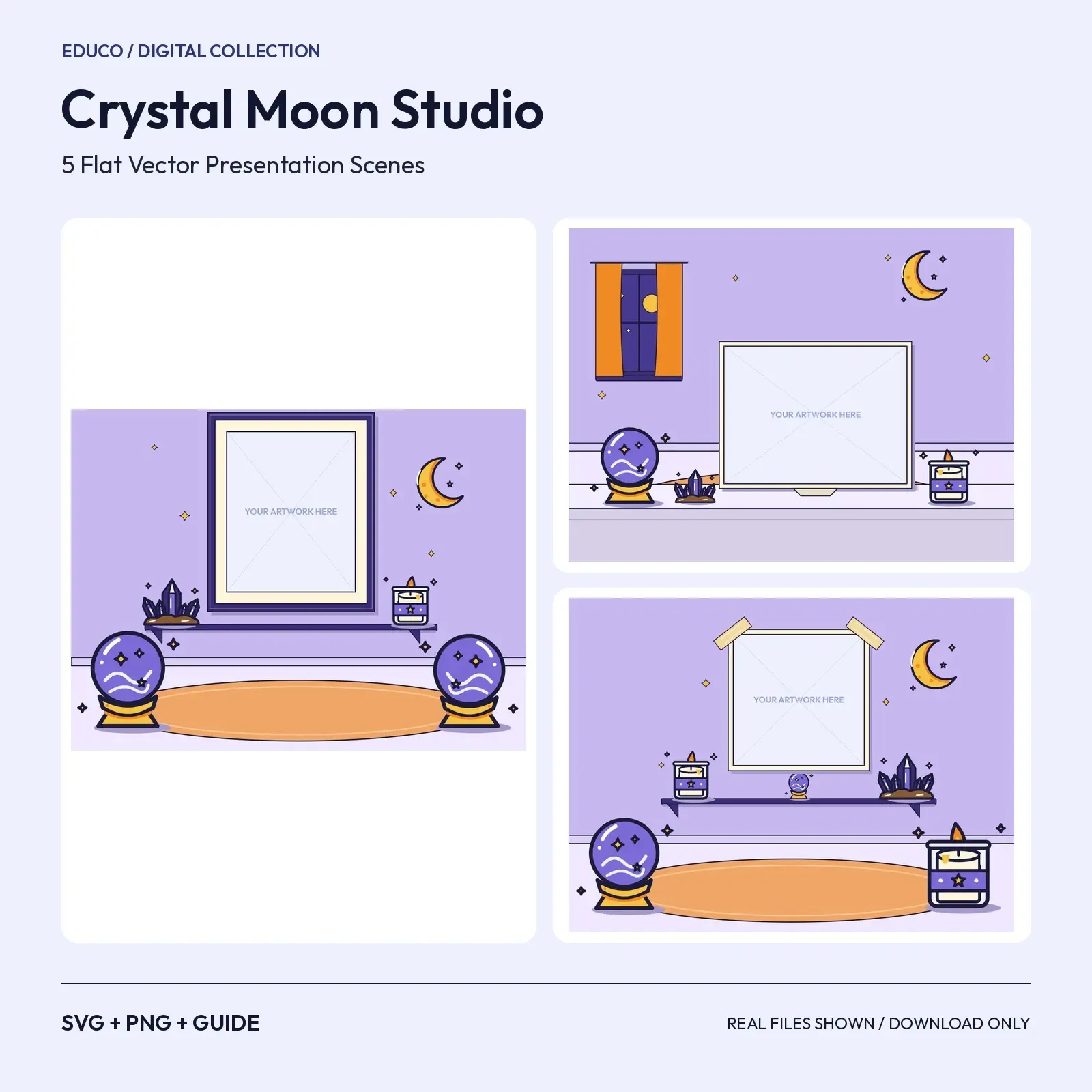 Crystal Moon Studio – 5 Flat Vector Witchy Presentation Scenes preview