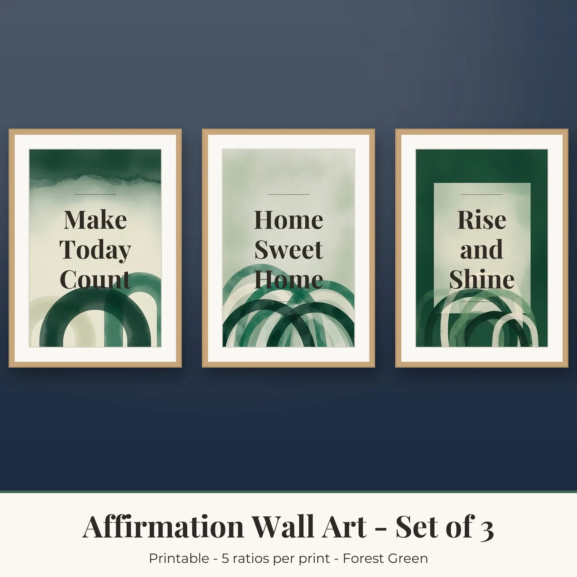 Affirmation Wall Art Set of 3: Rise and Shine, Forest Green preview
