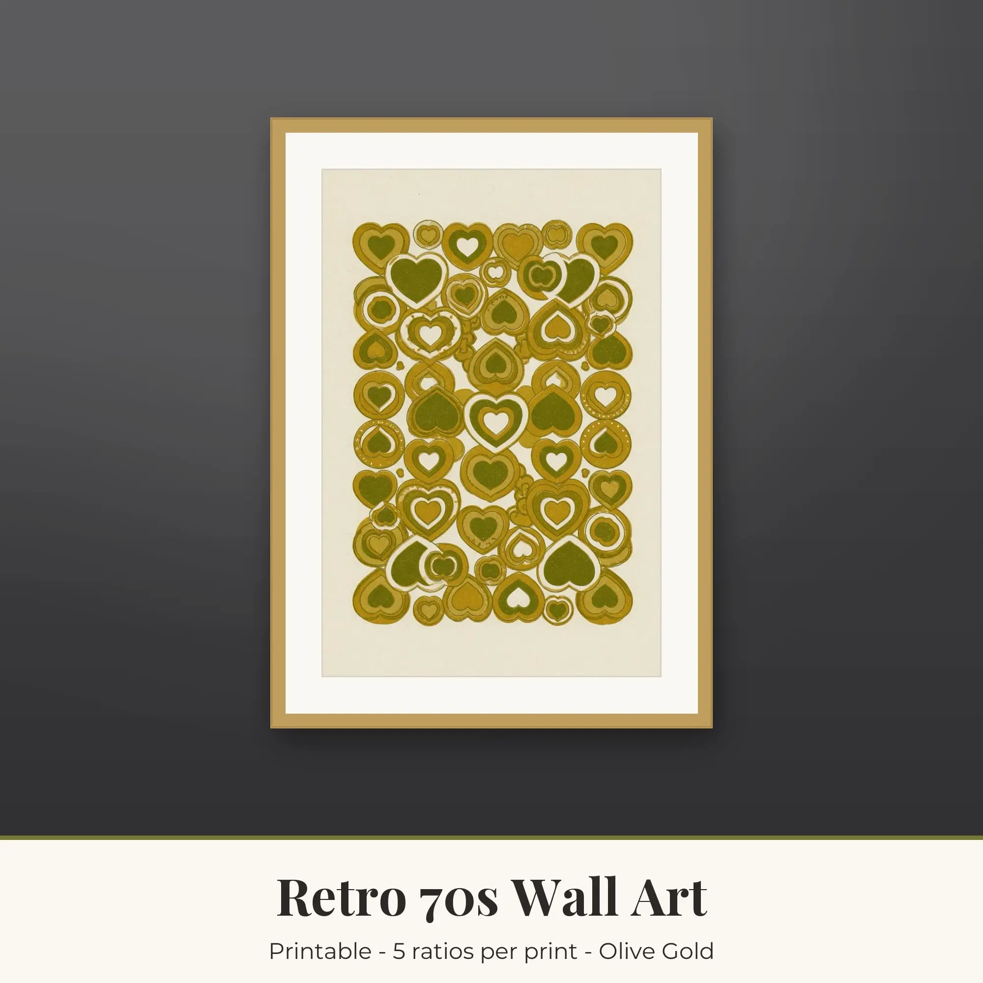 Retro Hearts Wall Art Print | Retro 70s Digital Prints preview