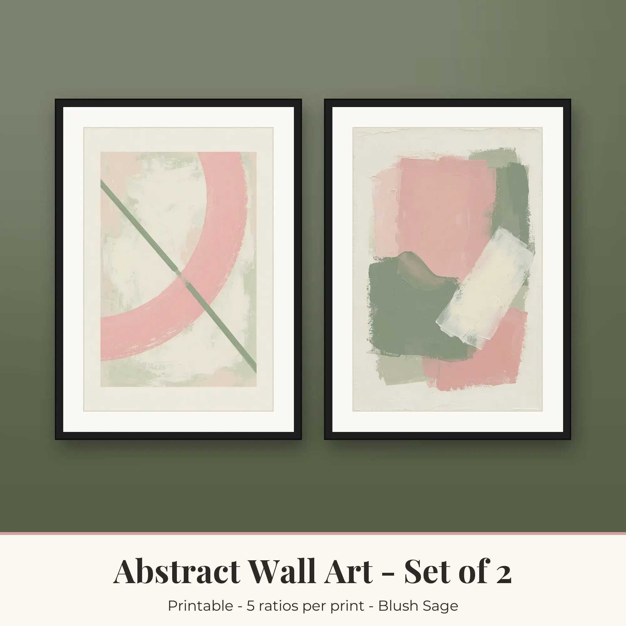 Abstract Wall Art Set of 2, Blush Sage Arc and Line & Color Field preview
