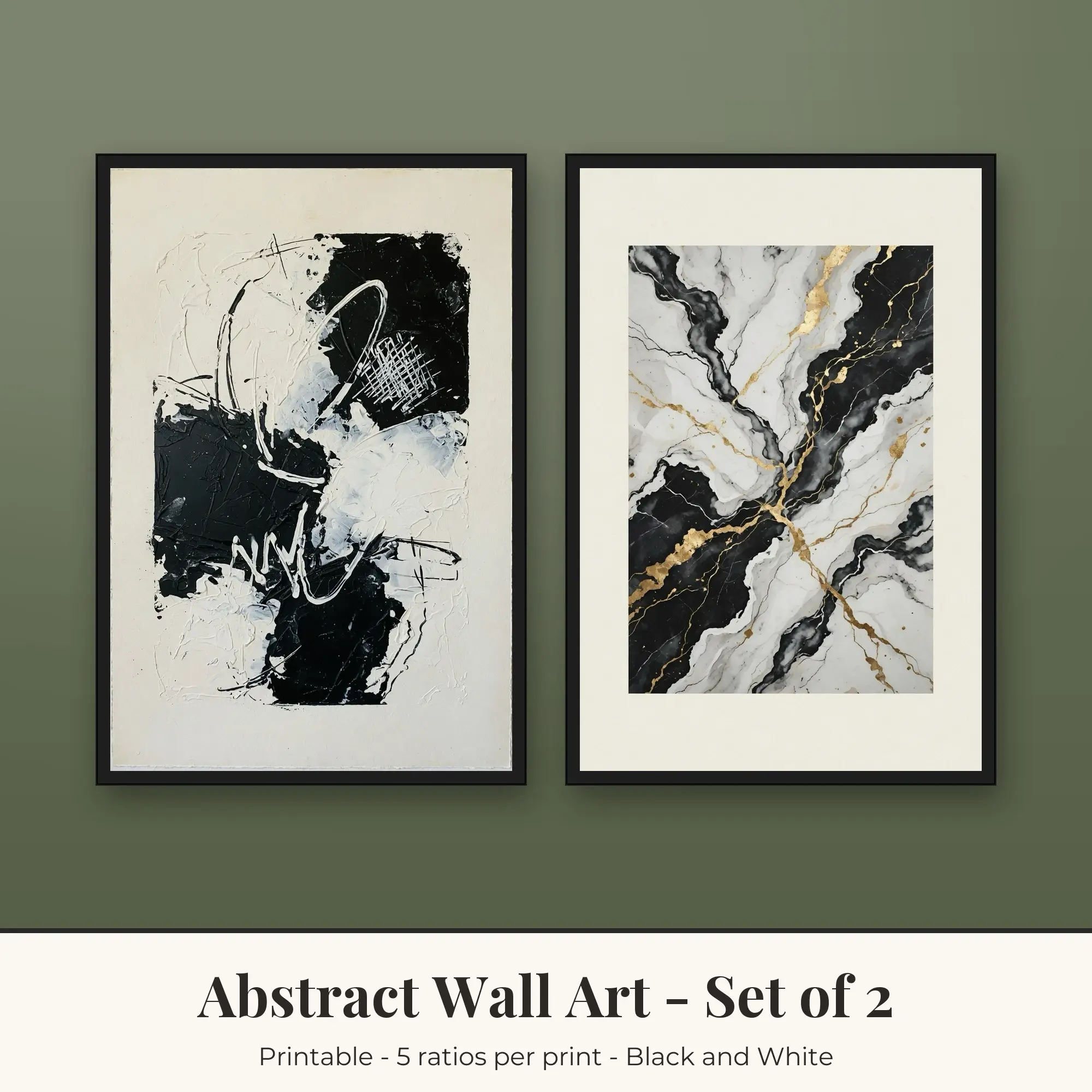 Abstract Printable Art Set of 2: Textured Layers and Marble Veins preview