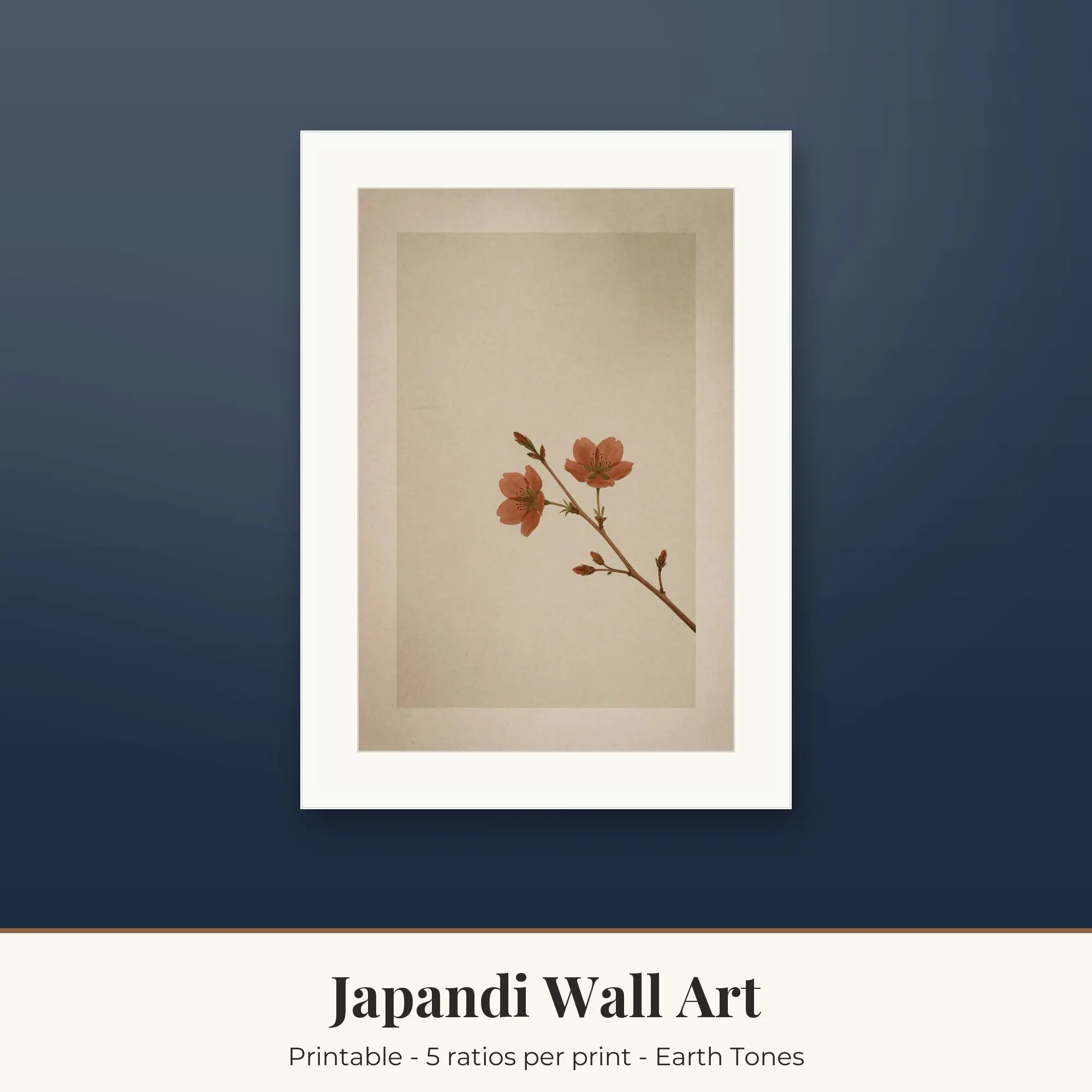 Printable Japandi Wall Art, Cherry Twig, Earth Tones Digital Download preview