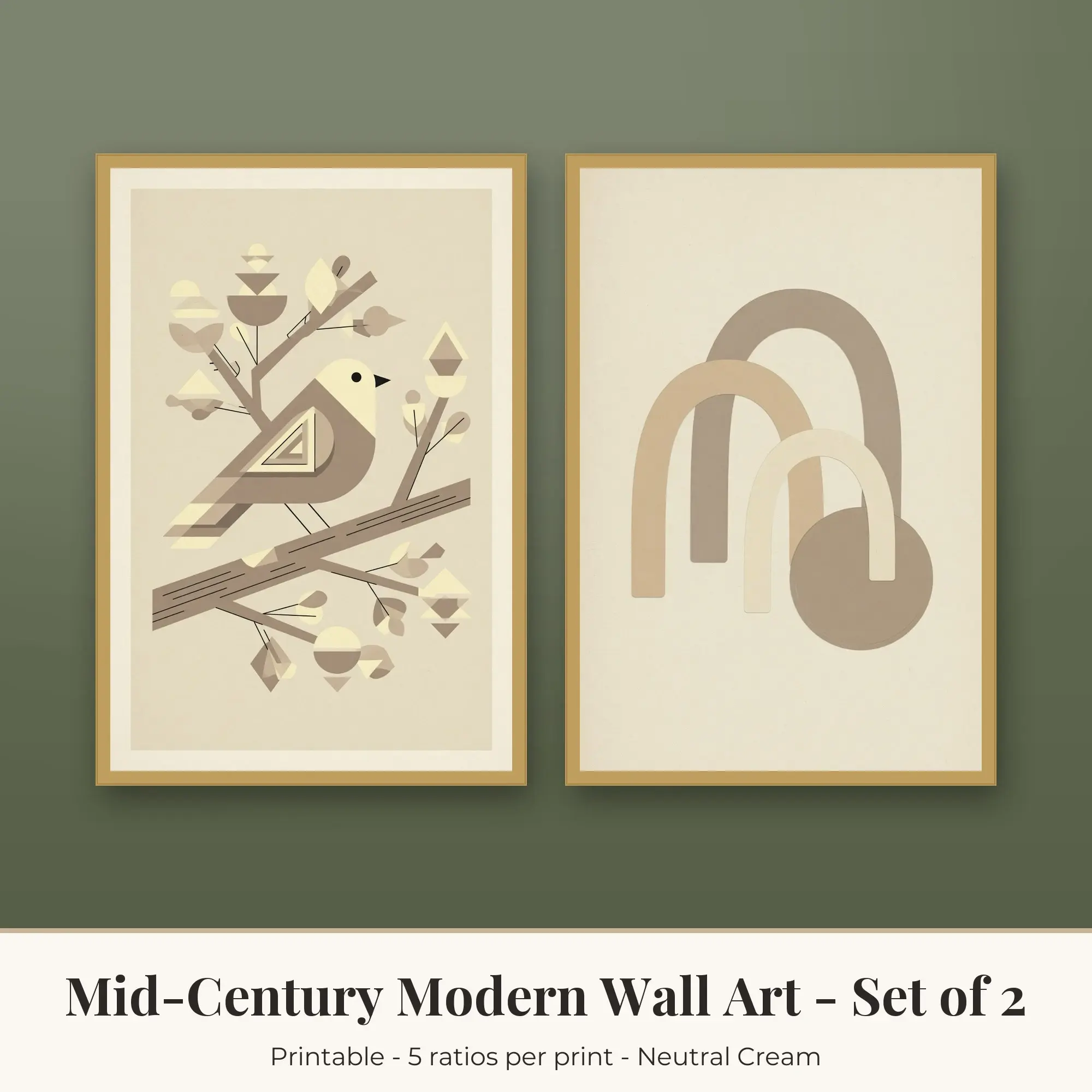 Mid-Century Modern Wall Art Set of 2: Arch Trio, Neutral Cream preview