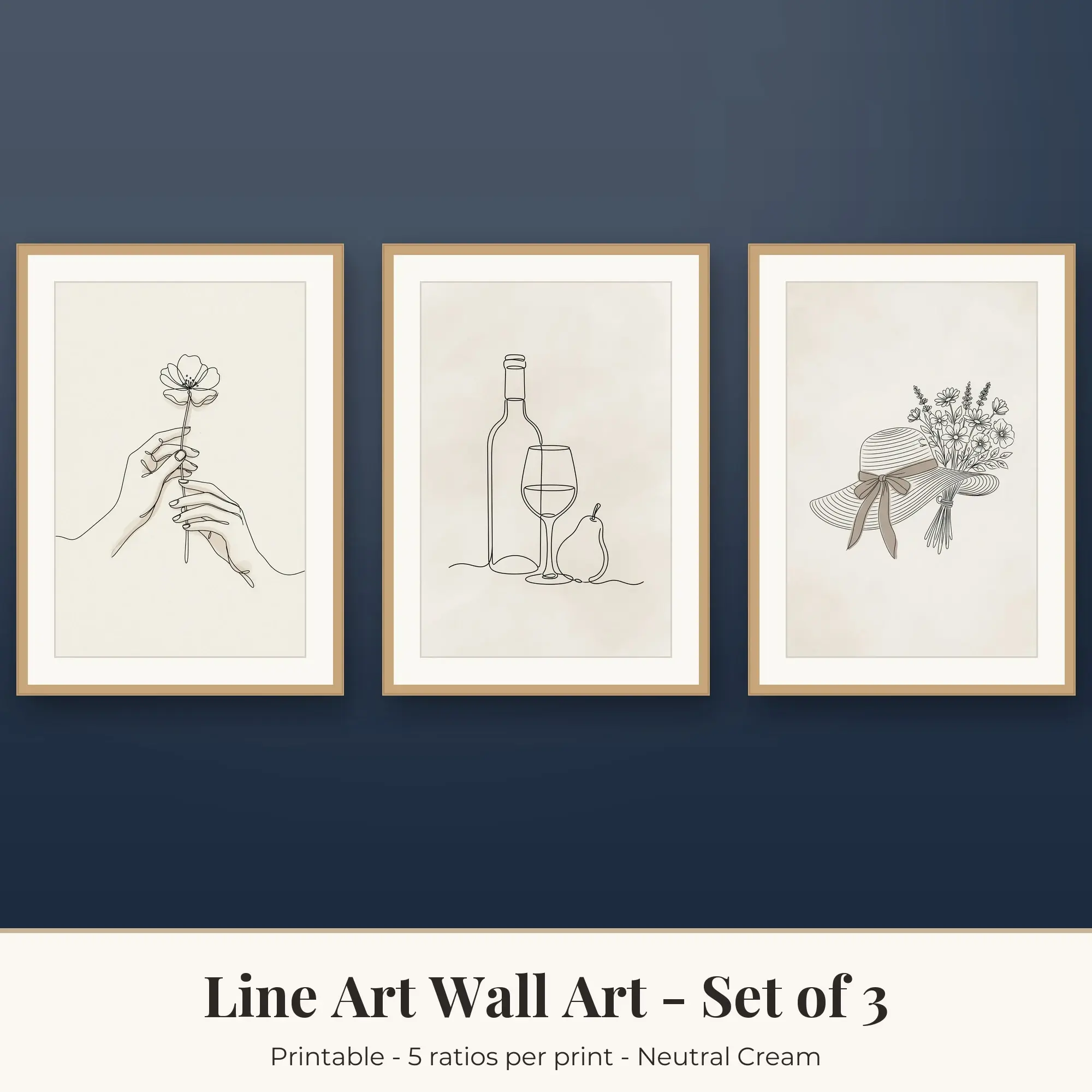 Wine and Fruit Line Art Set of 3 - Neutral Cream preview