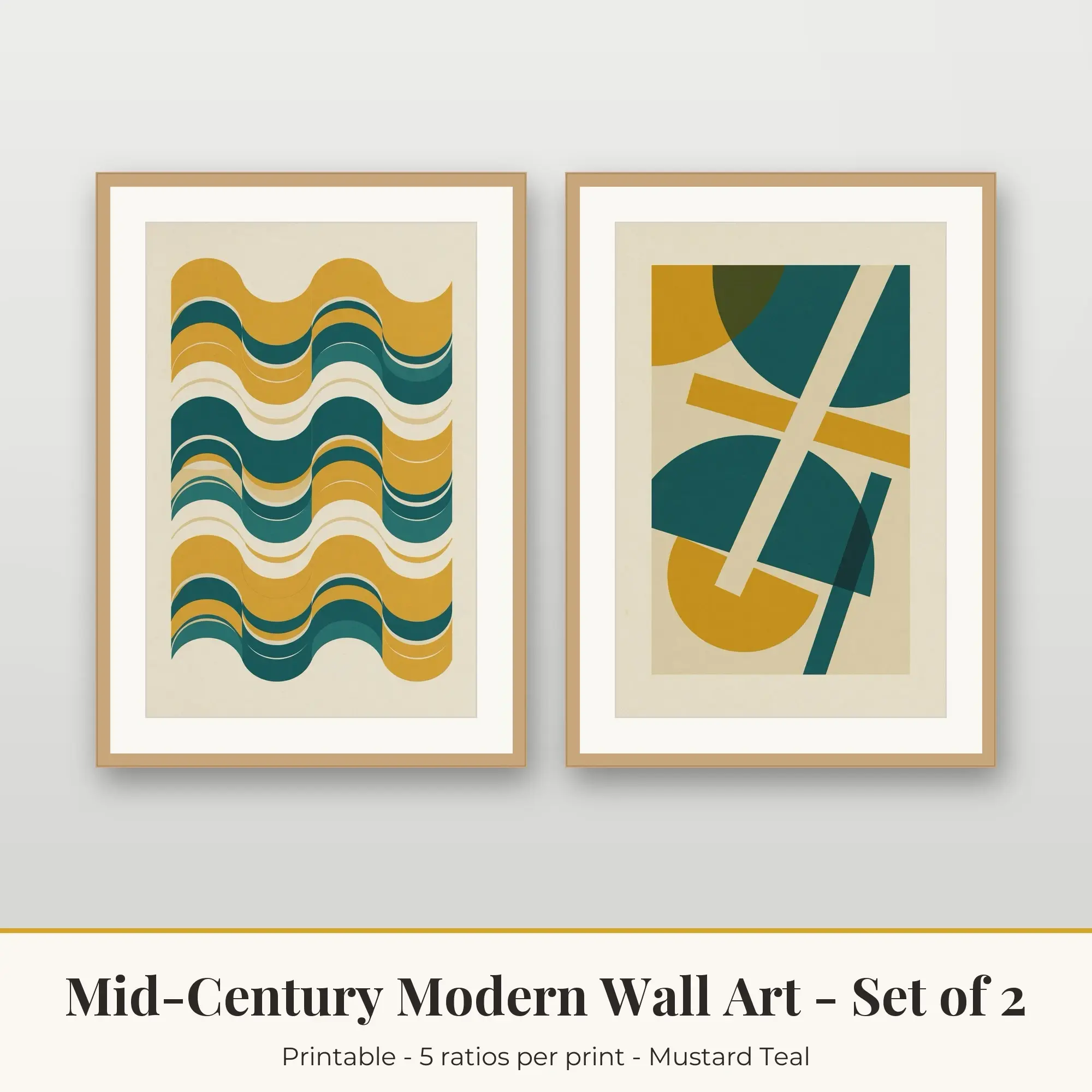 Mid-Century Modern Printable Art Set of 2: Mod Waves and Half Moon preview