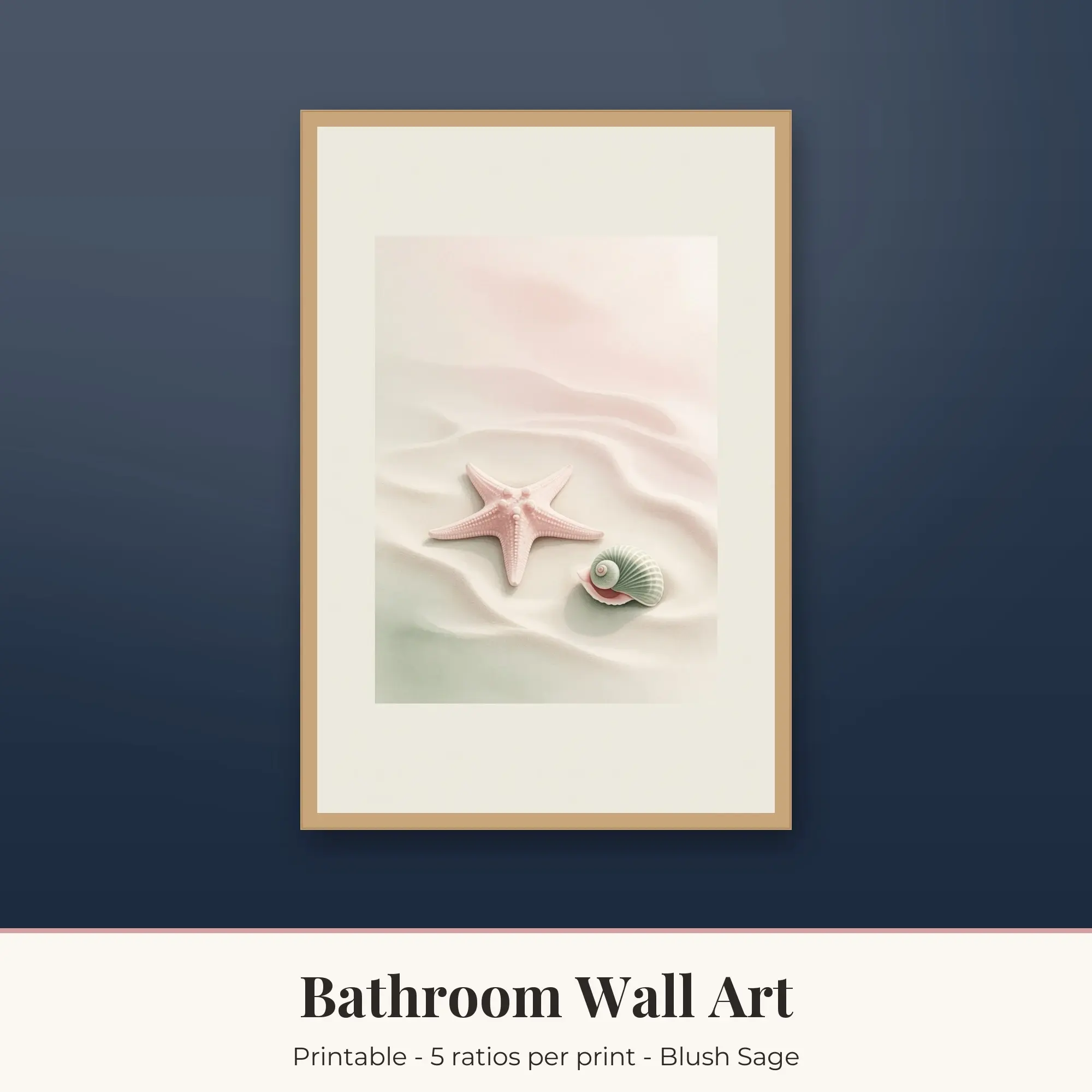 Printable Bathroom Wall Art, Starfish, Blush Sage Digital Download preview