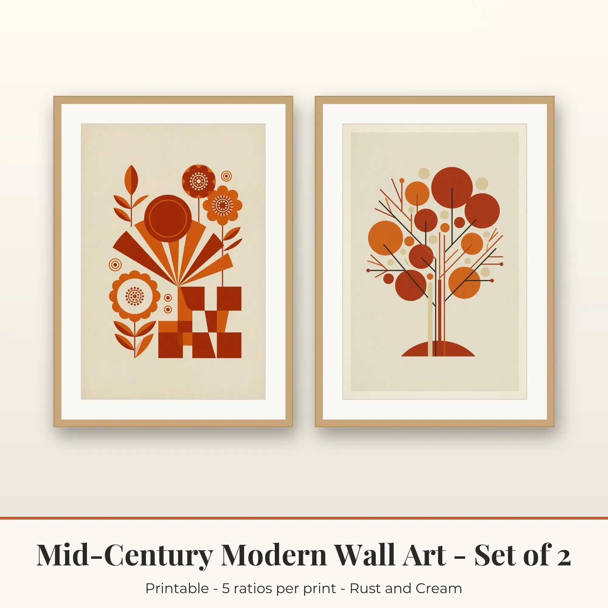 Mid-Century Modern Printable Art Set of 2: Mod Flowers and Mod Tree preview