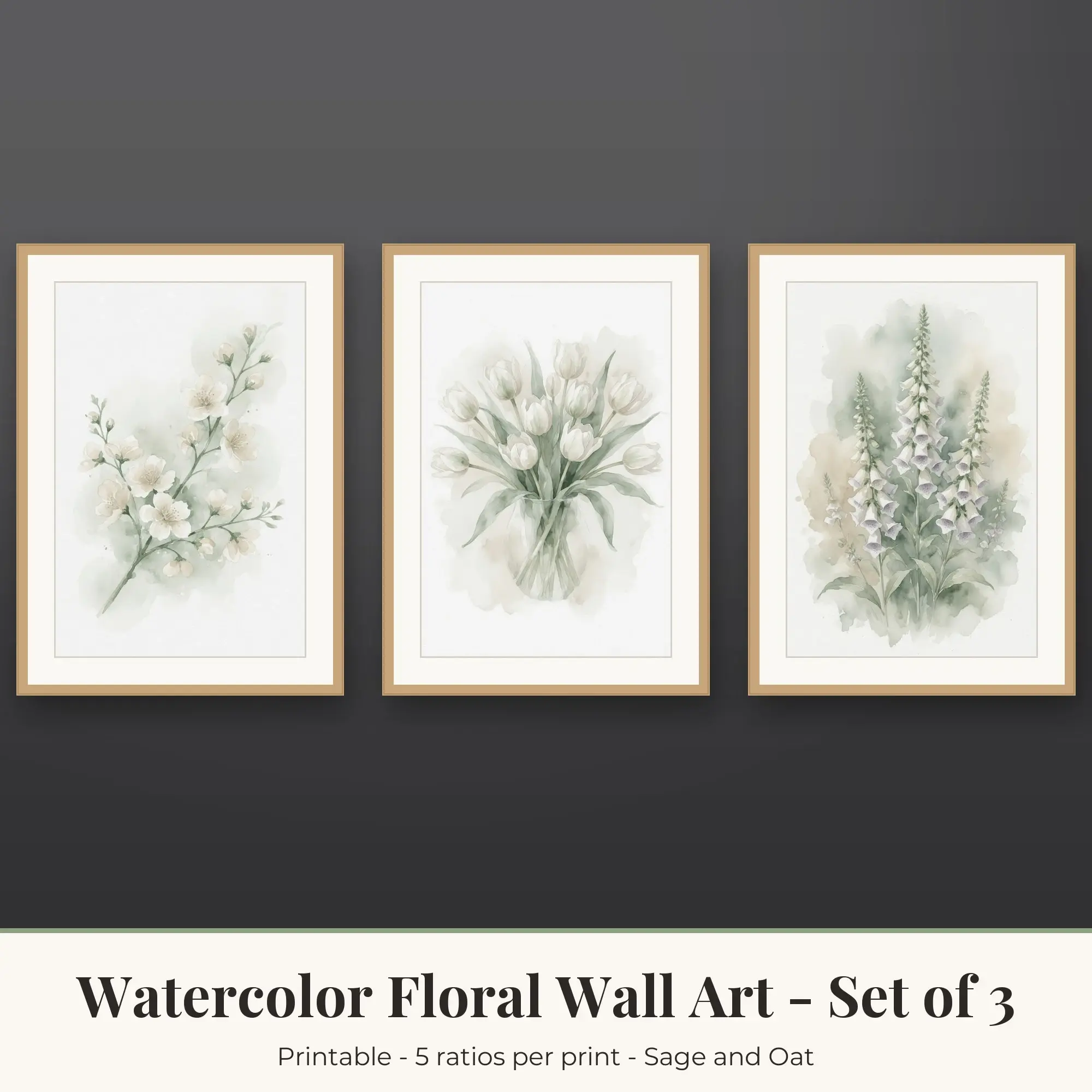 Watercolor Floral Set of 3: Blossom Branch, Sage and Oat preview