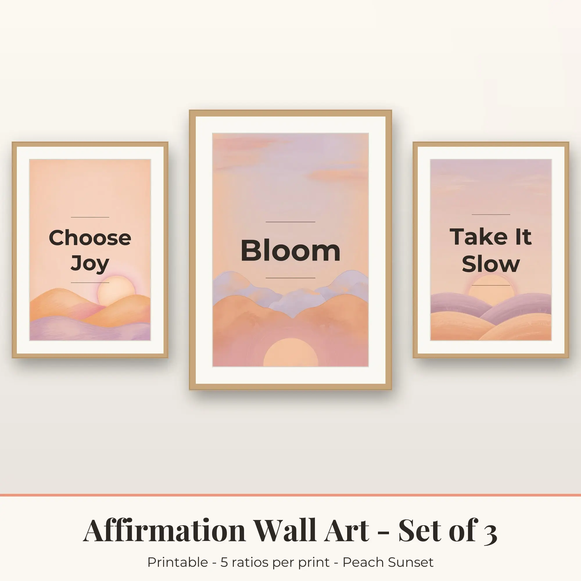 Affirmation Wall Art Set of 3, Peach Sunset Choose Joy & Bloom preview