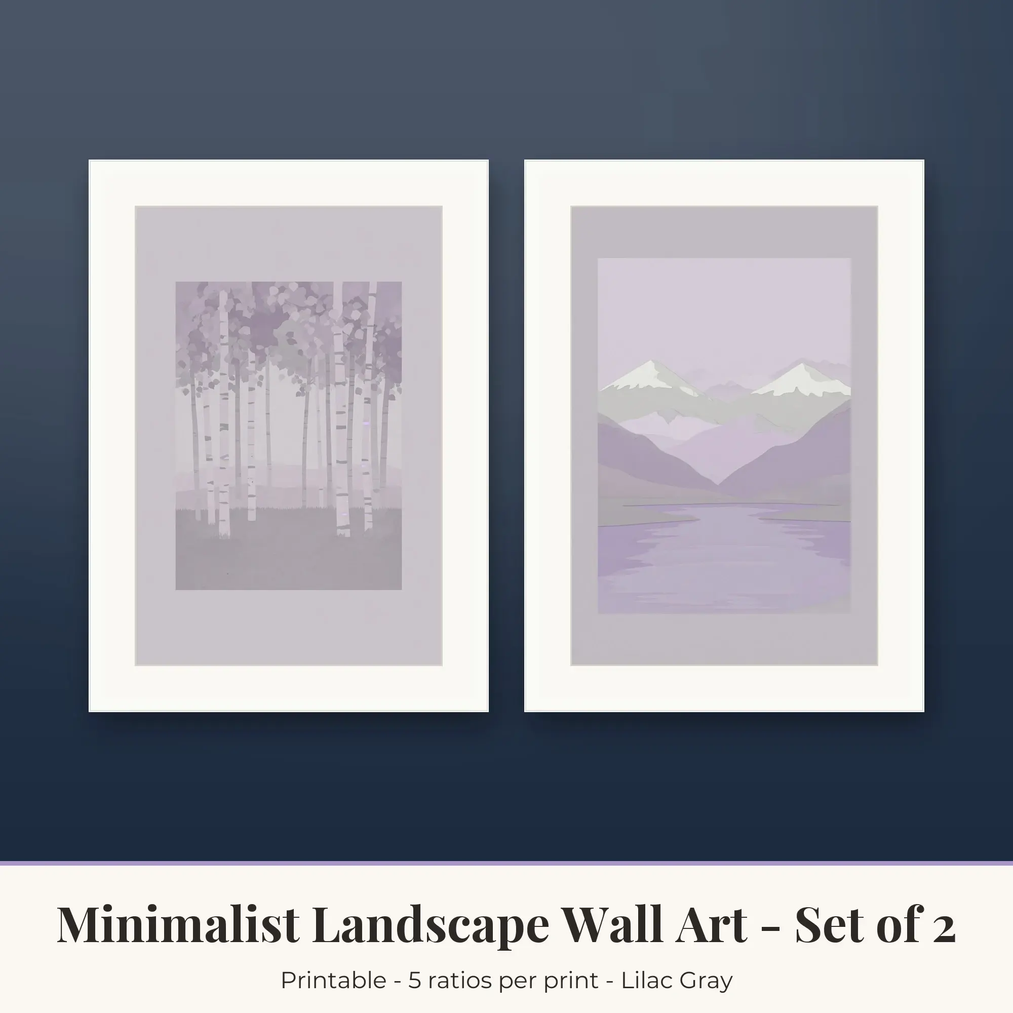 Minimalist Landscape Set of 2: Alpine Lake, Lilac Gray preview