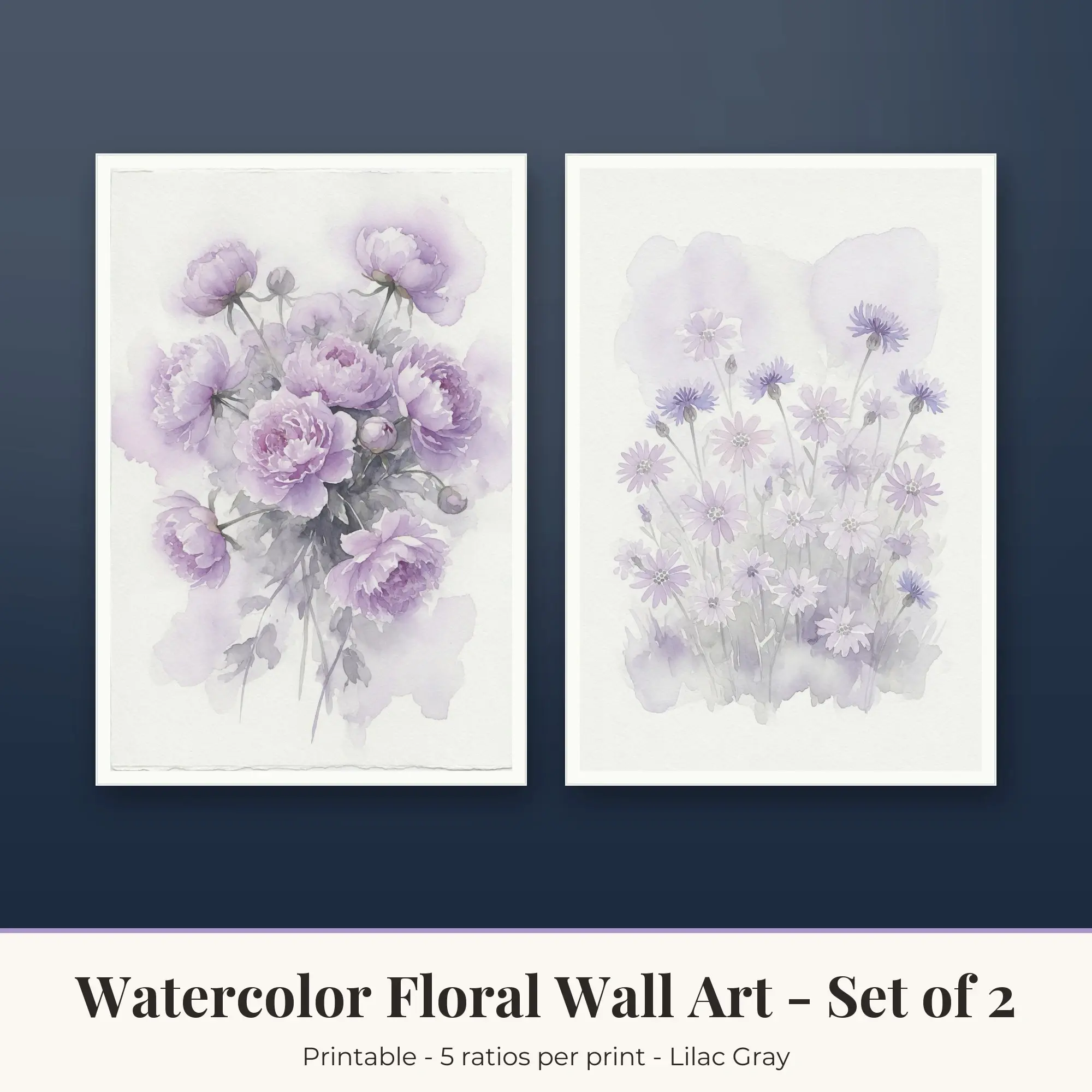 Watercolor Floral Set of 2: Wildflower Meadow, Lilac Gray preview