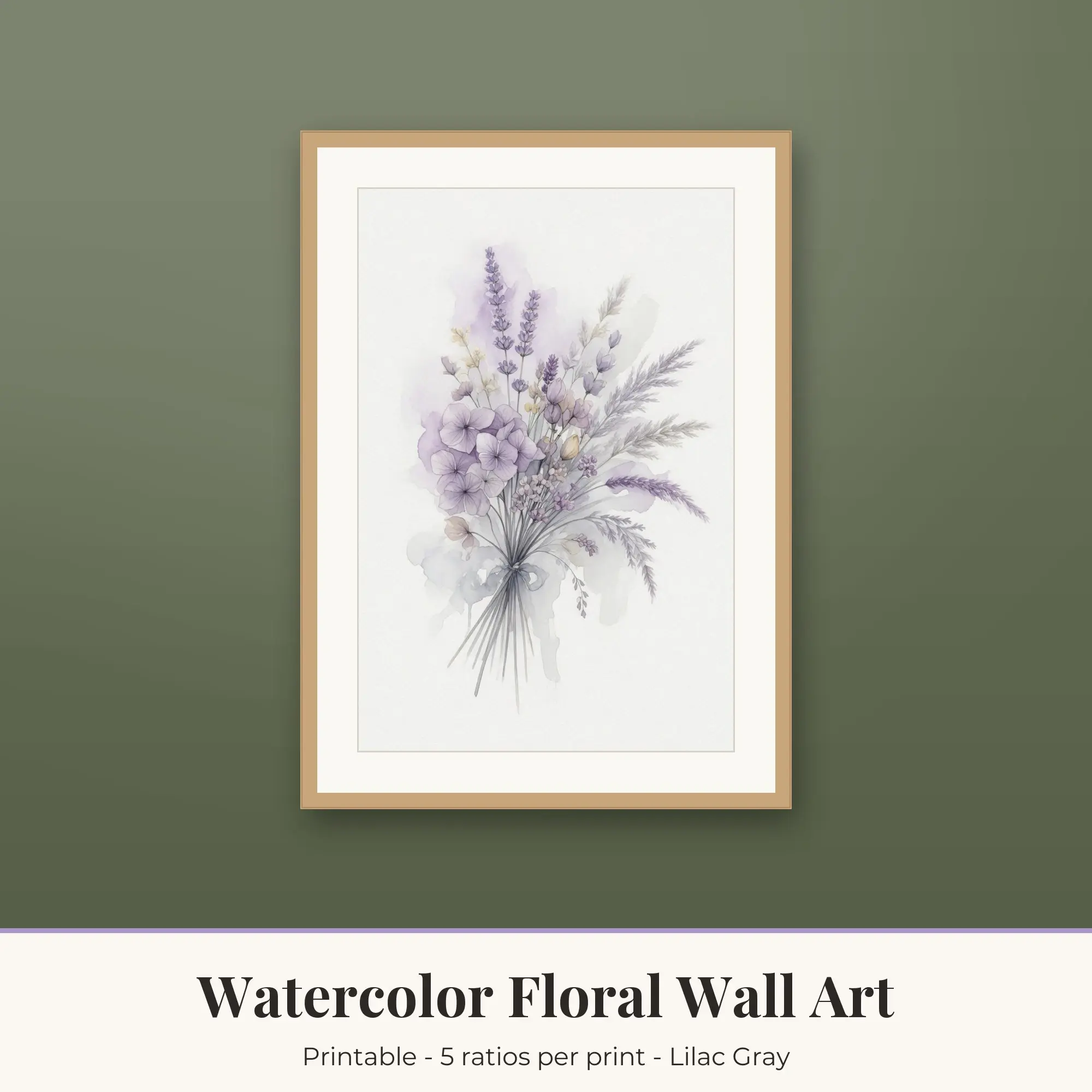 Watercolor Floral Wall Art Print - Dried Bouquet - Lilac Gray preview
