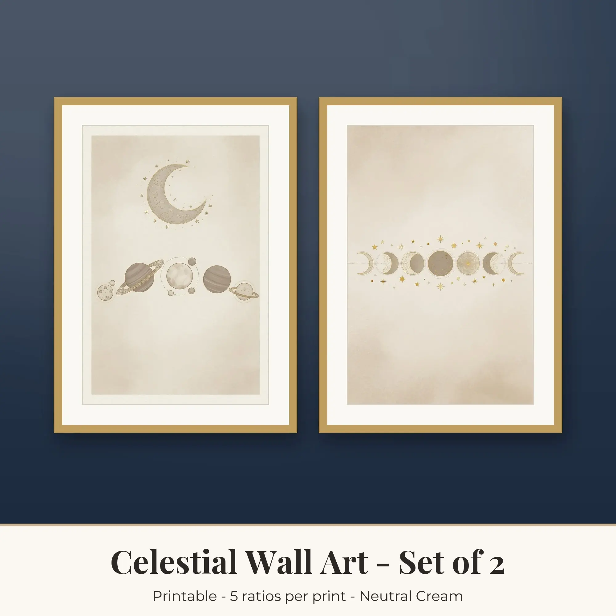 Planets and Moon Phases Celestial Prints Set of 2, Printable Wall Art preview