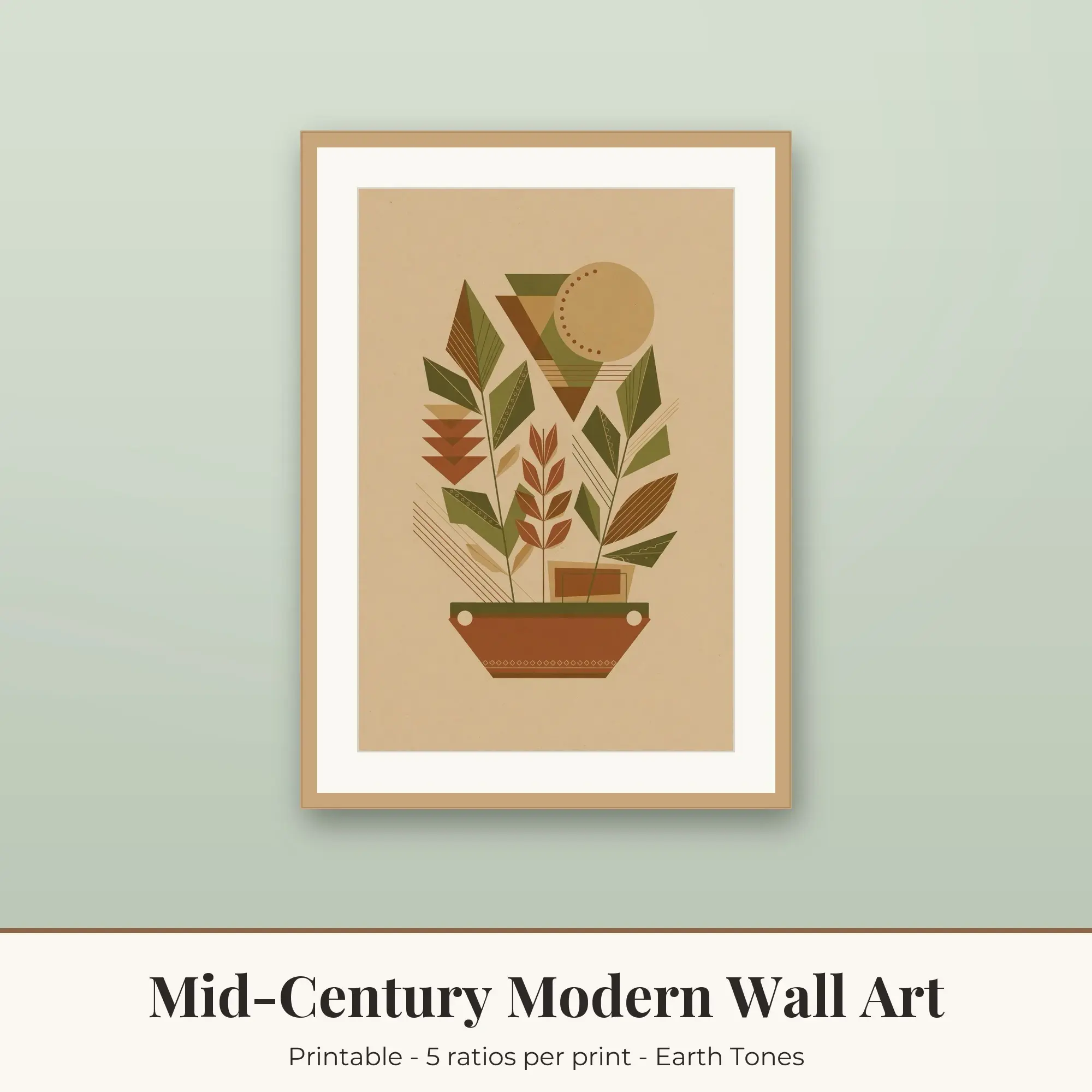 Mid-Century Modern Wall Art Print, Earth Tones Abstract Plants preview