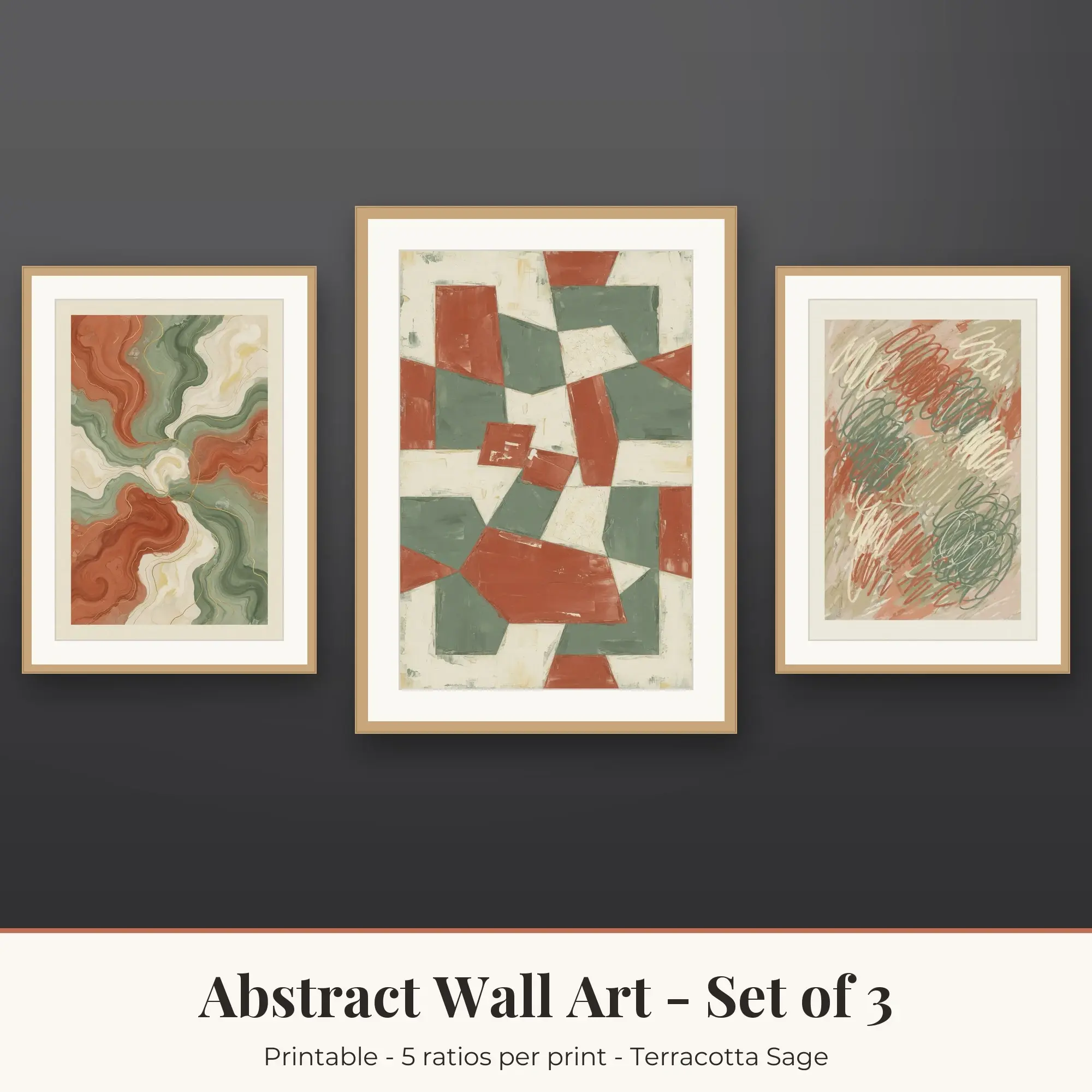 Scribble Lines Abstract Set of 3 - Terracotta Sage preview