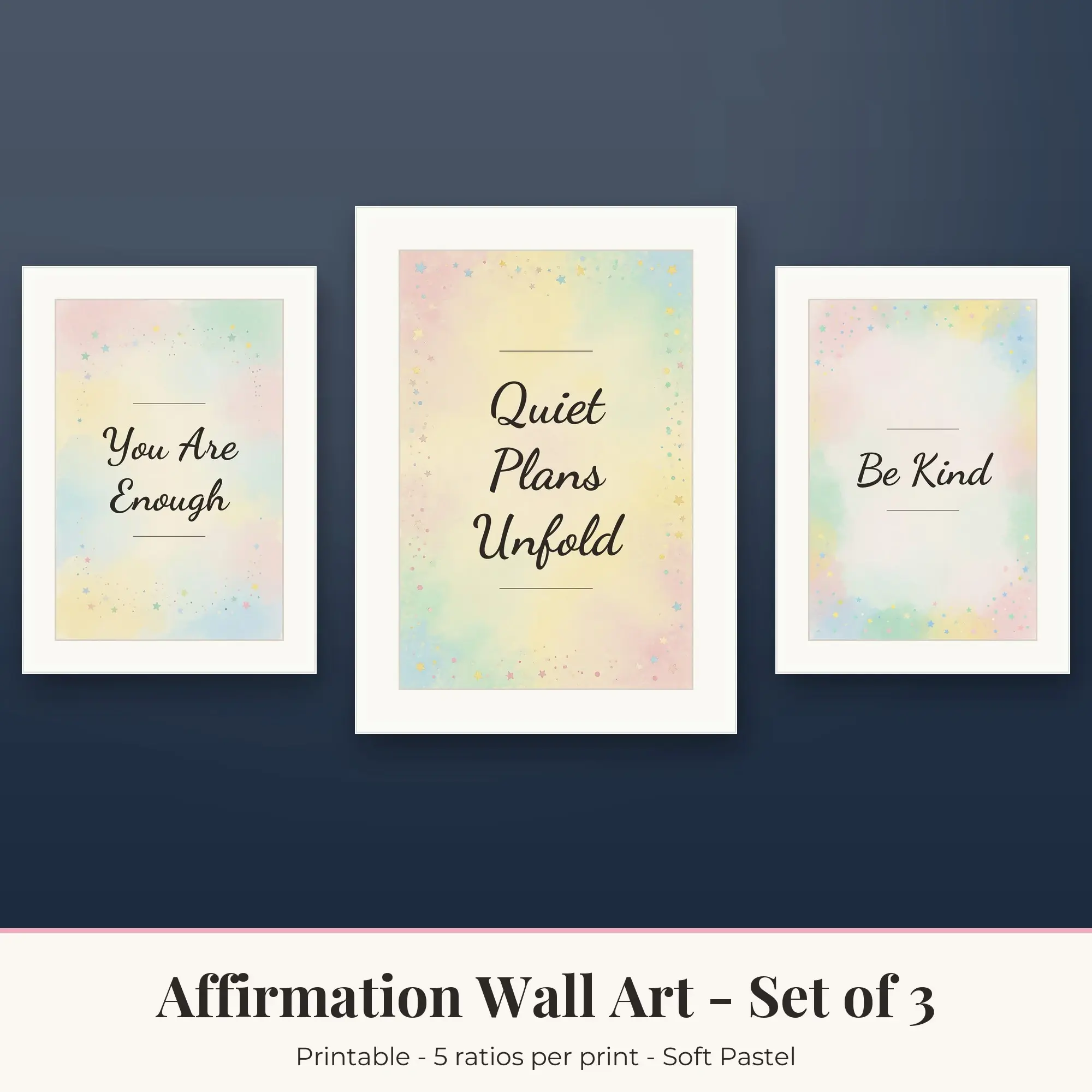 Affirmation Wall Art Set of 3: Quiet Plans Unfold, Soft Pastel preview